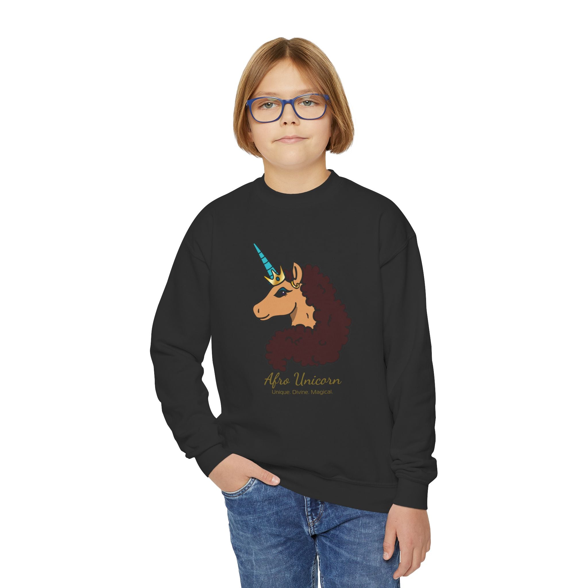 Youth Afro Unicorn Crewneck Sweatshirt - Divine