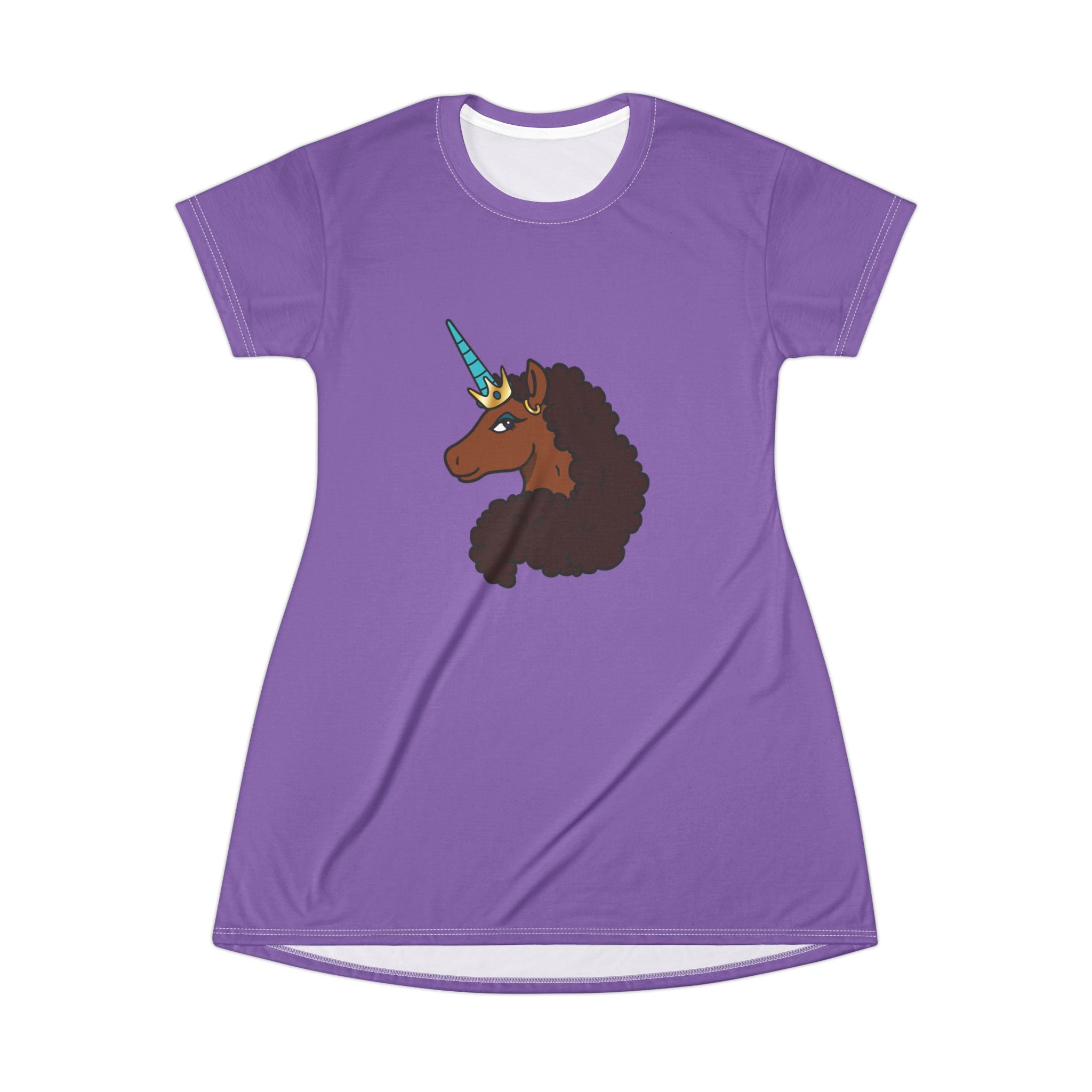 Afro Unicorn T-Shirt Dress Purple - Main Image