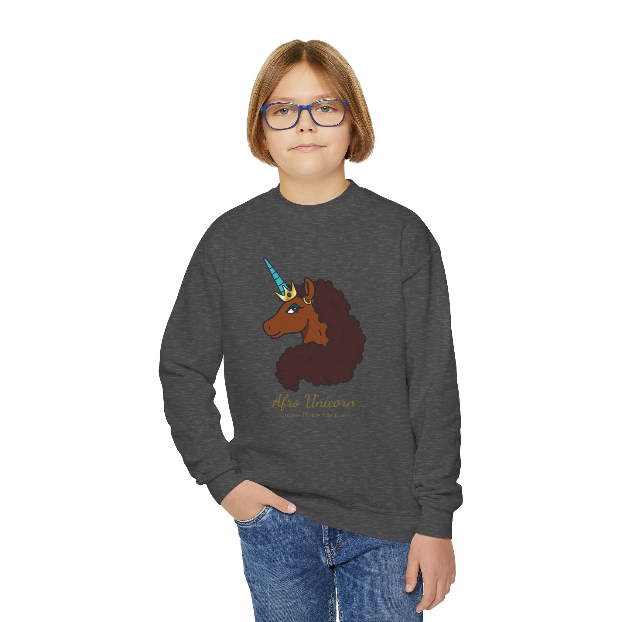 Youth Afro Unicorn Crewneck Sweatshirt - Unique