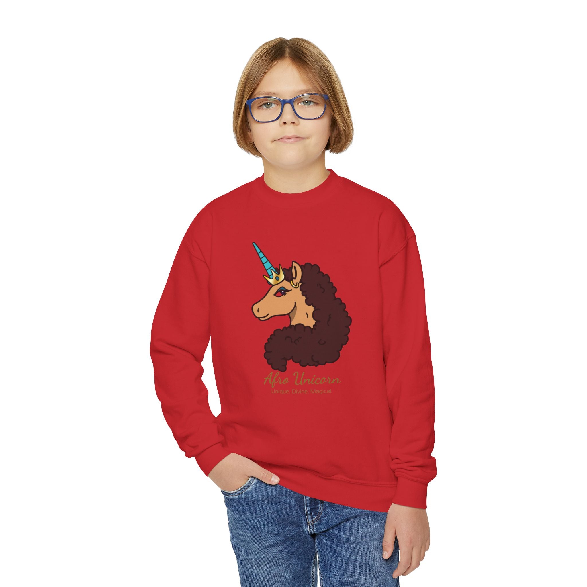 Youth Afro Unicorn Crewneck Sweatshirt - Divine
