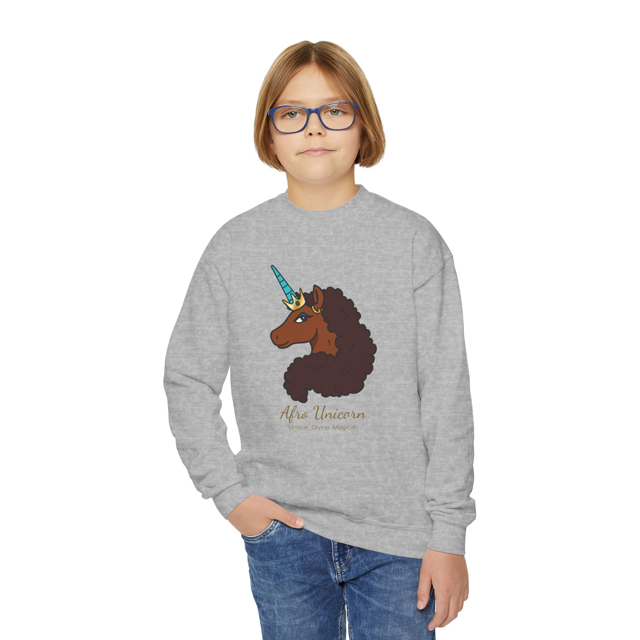 Youth Afro Unicorn Crewneck Sweatshirt - Unique