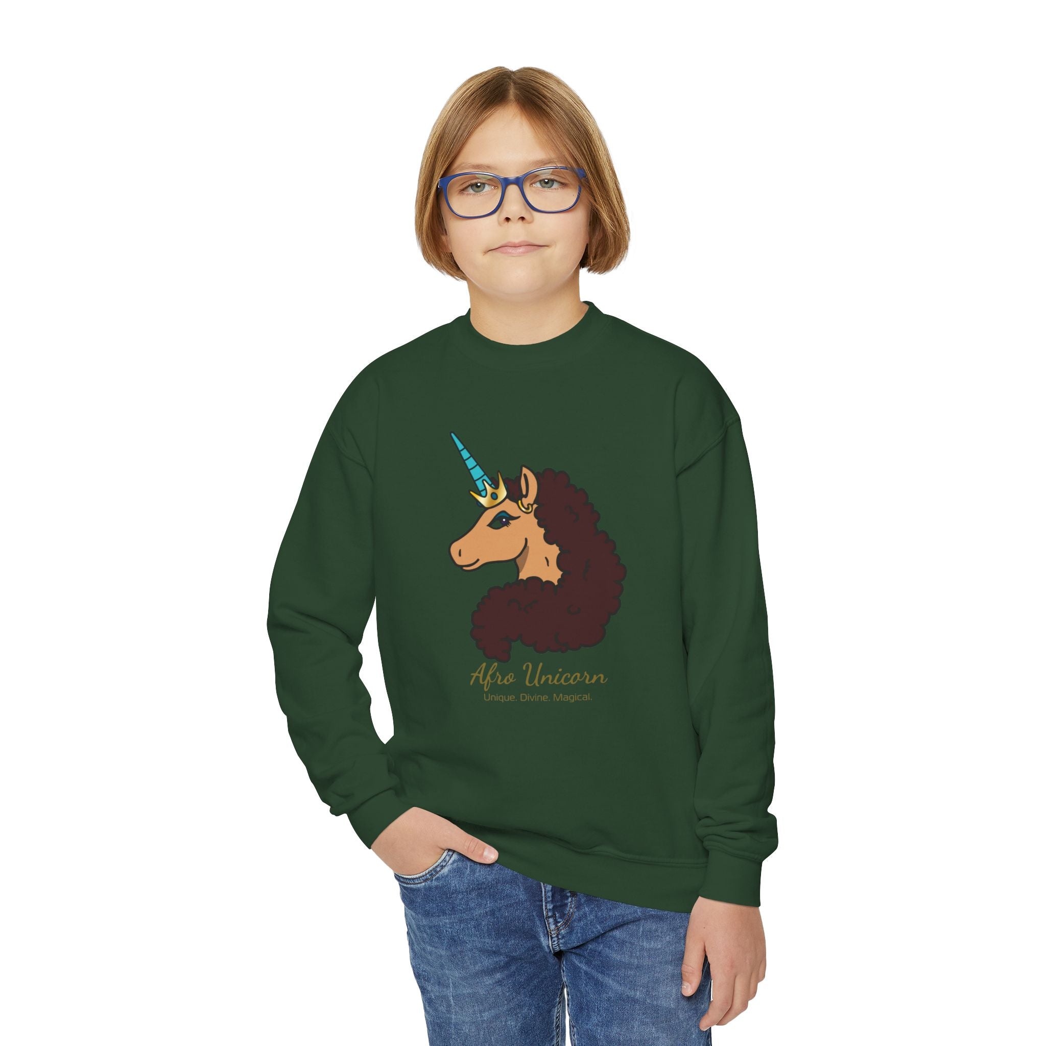 Youth Afro Unicorn Crewneck Sweatshirt - Divine