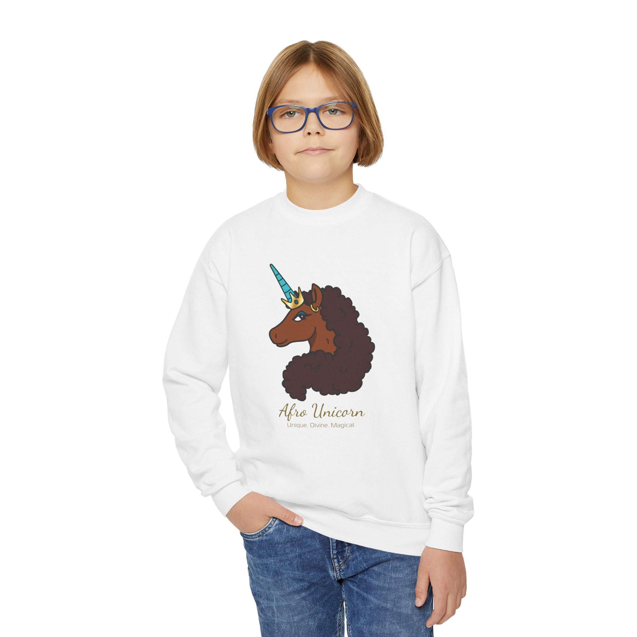 Youth Afro Unicorn Crewneck Sweatshirt - Unique