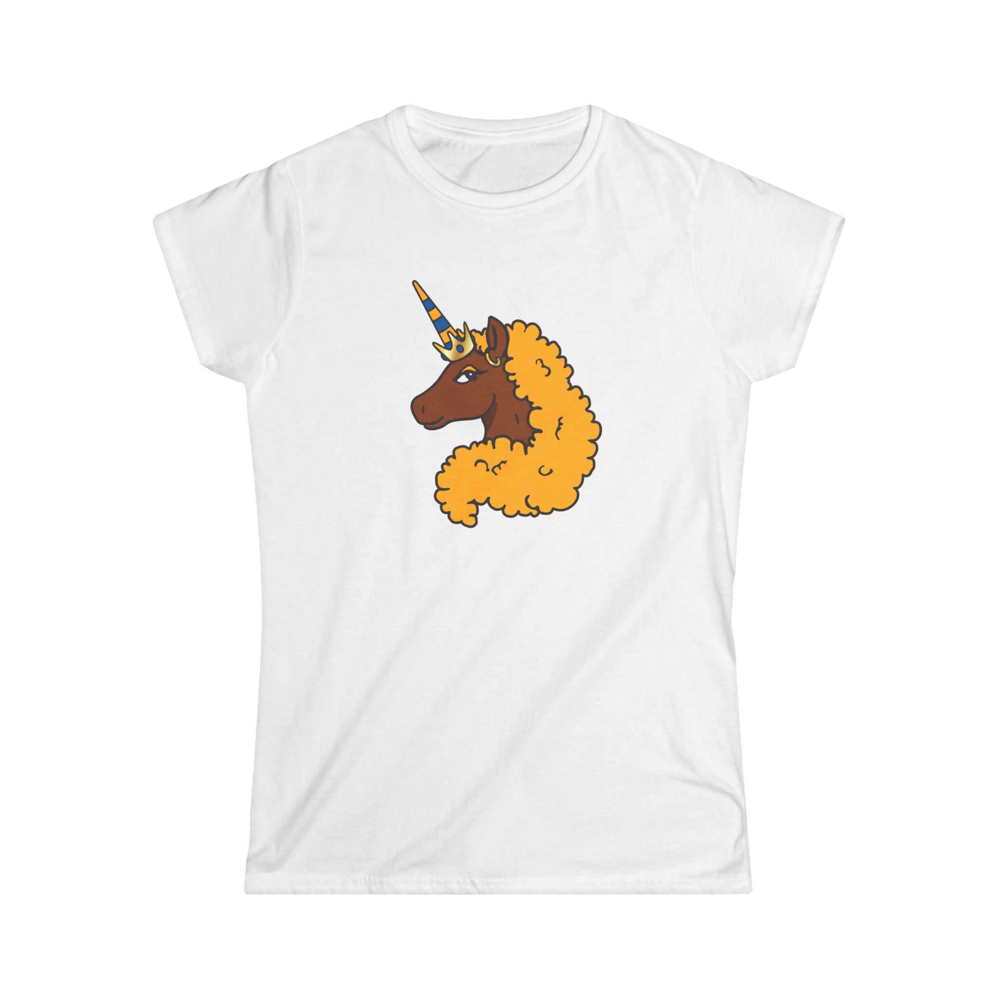 Afro Unicorn Blue & Gold Tee - Women's Softstyle