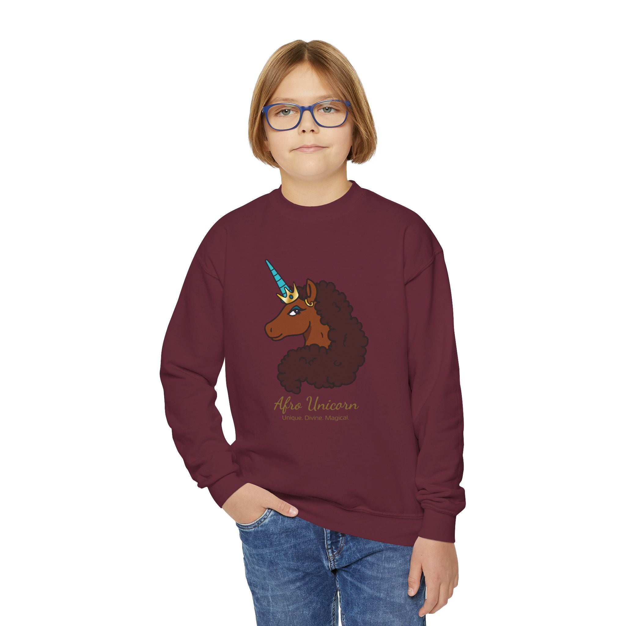 Youth Afro Unicorn Crewneck Sweatshirt - Unique
