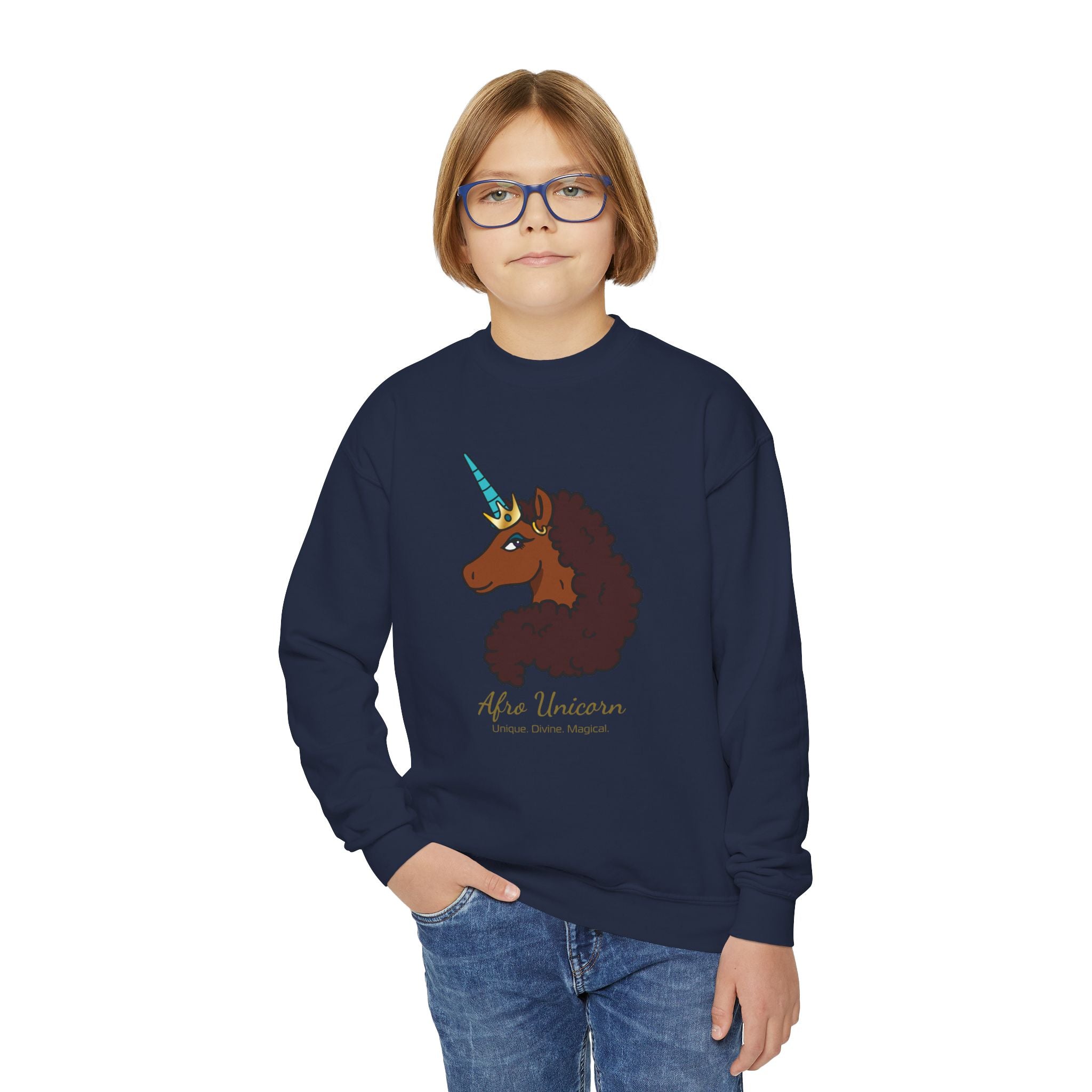Youth Afro Unicorn Crewneck Sweatshirt - Unique