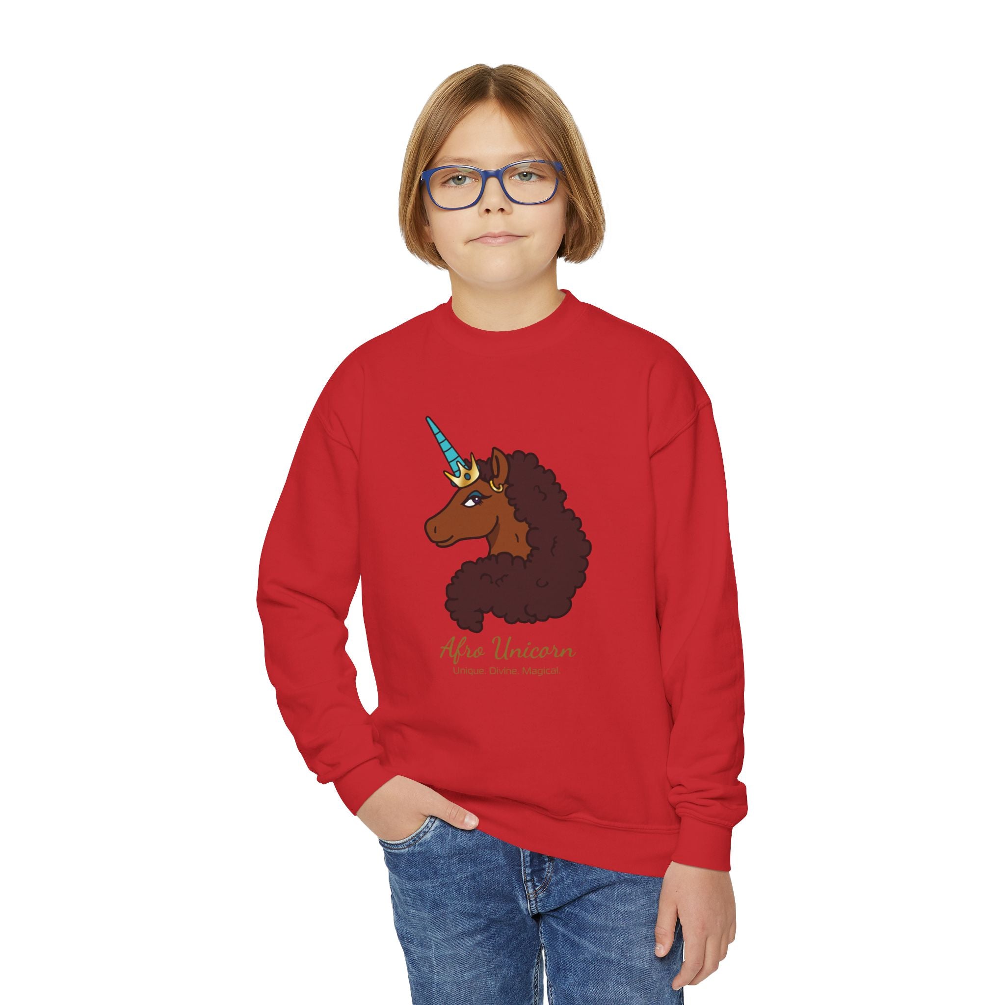 Youth Afro Unicorn Crewneck Sweatshirt - Unique