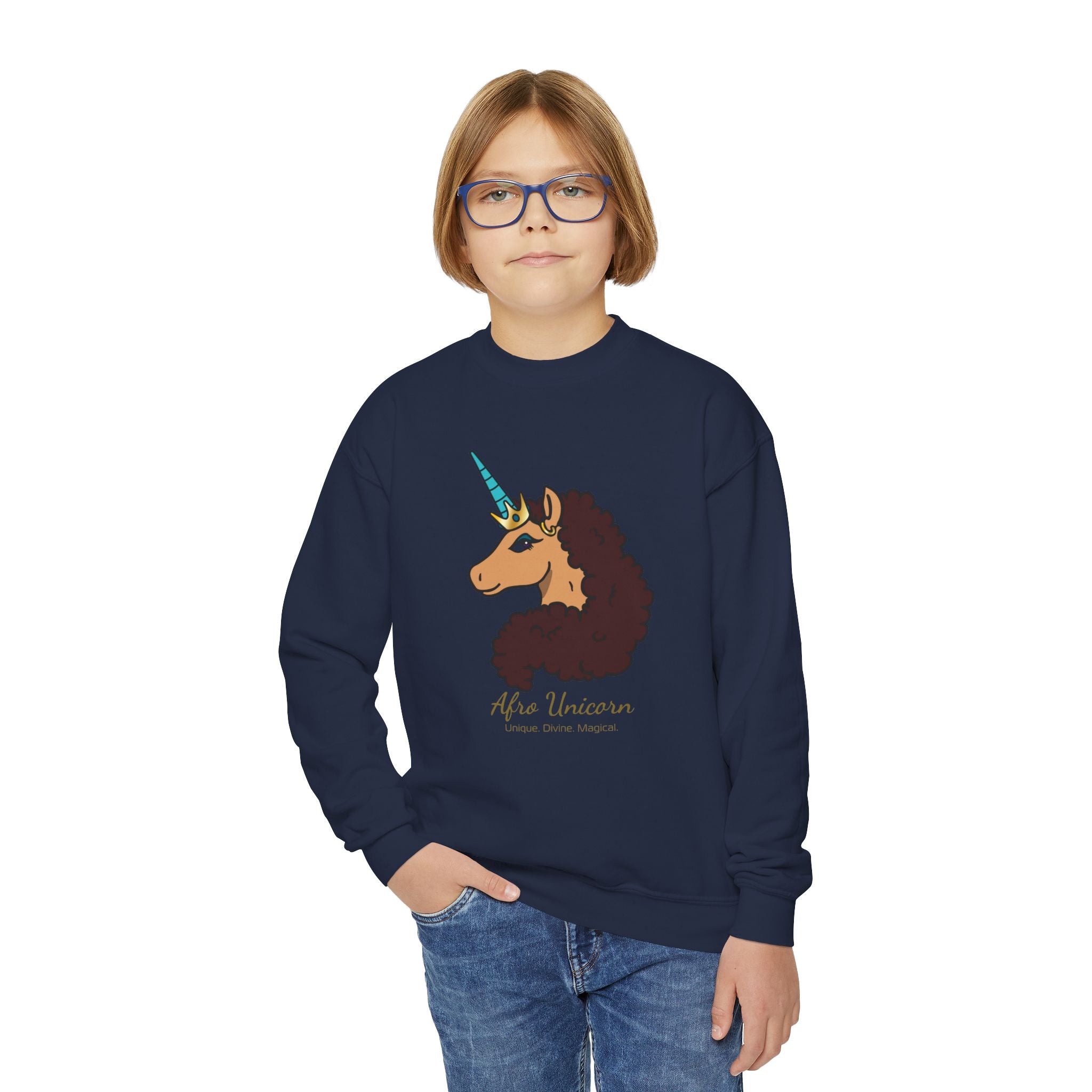 Youth Afro Unicorn Crewneck Sweatshirt - Divine