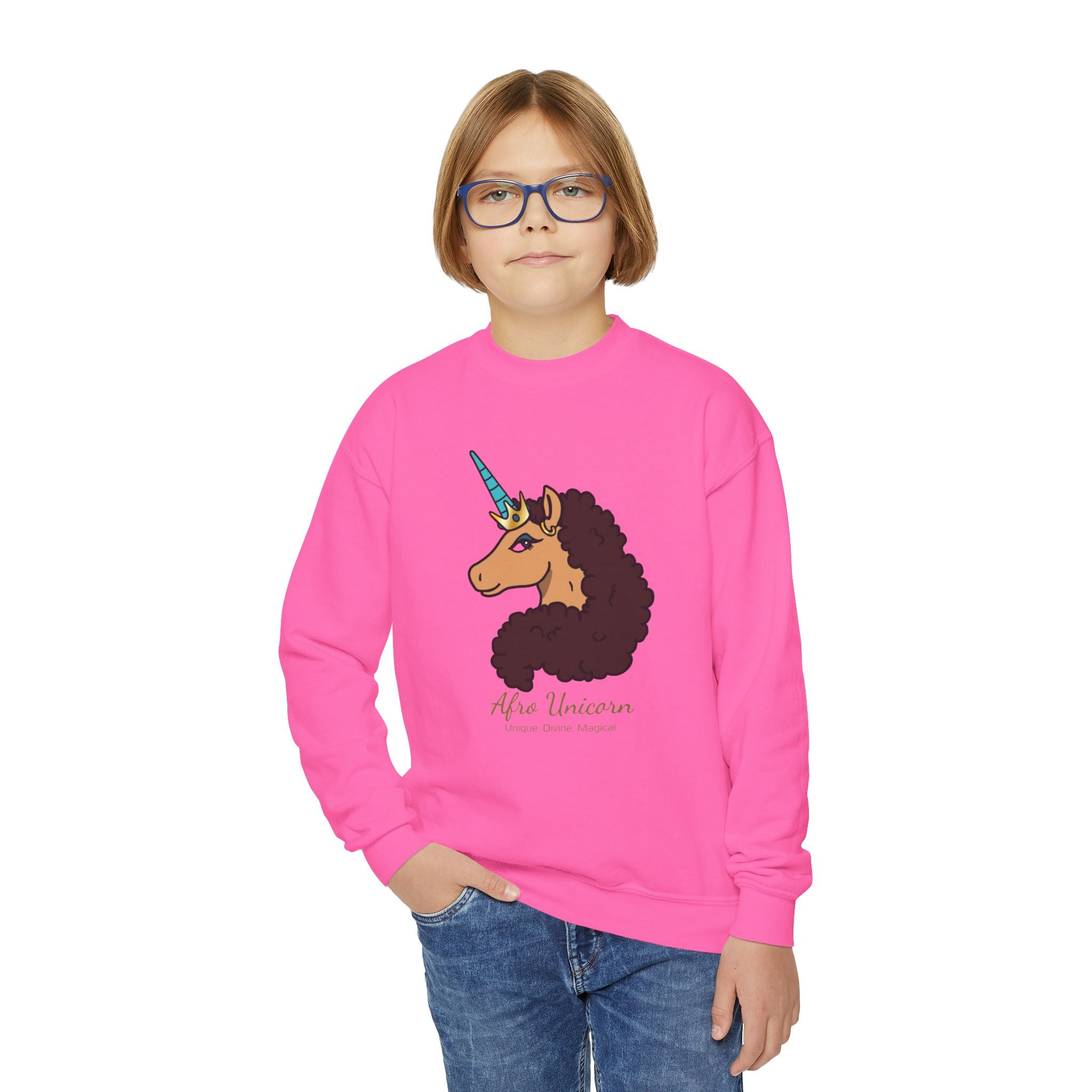Youth Afro Unicorn Crewneck Sweatshirt - Divine