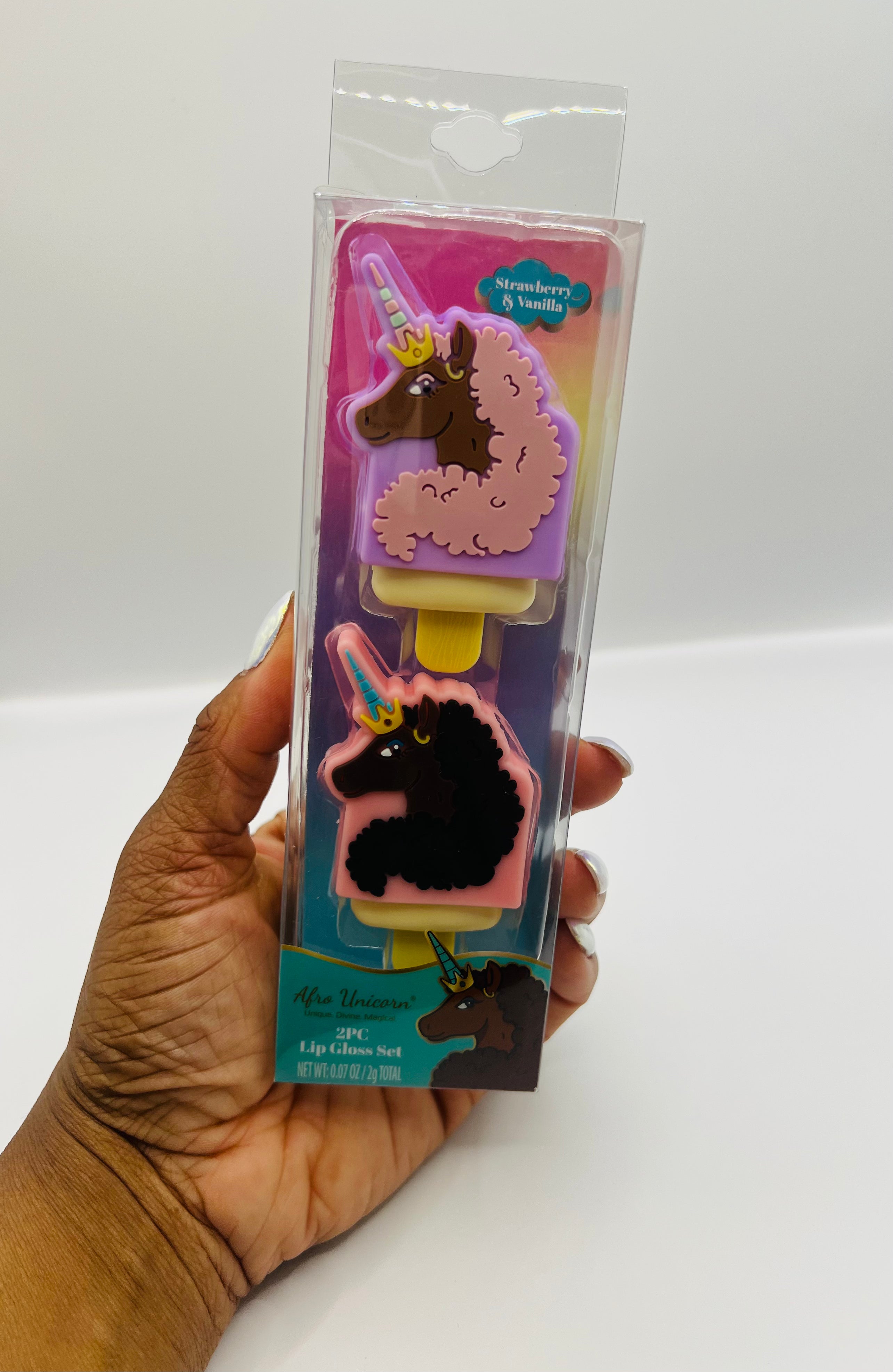 Afro Unicorn Press-On Nails and Two-Piece Lip Gloss Set
