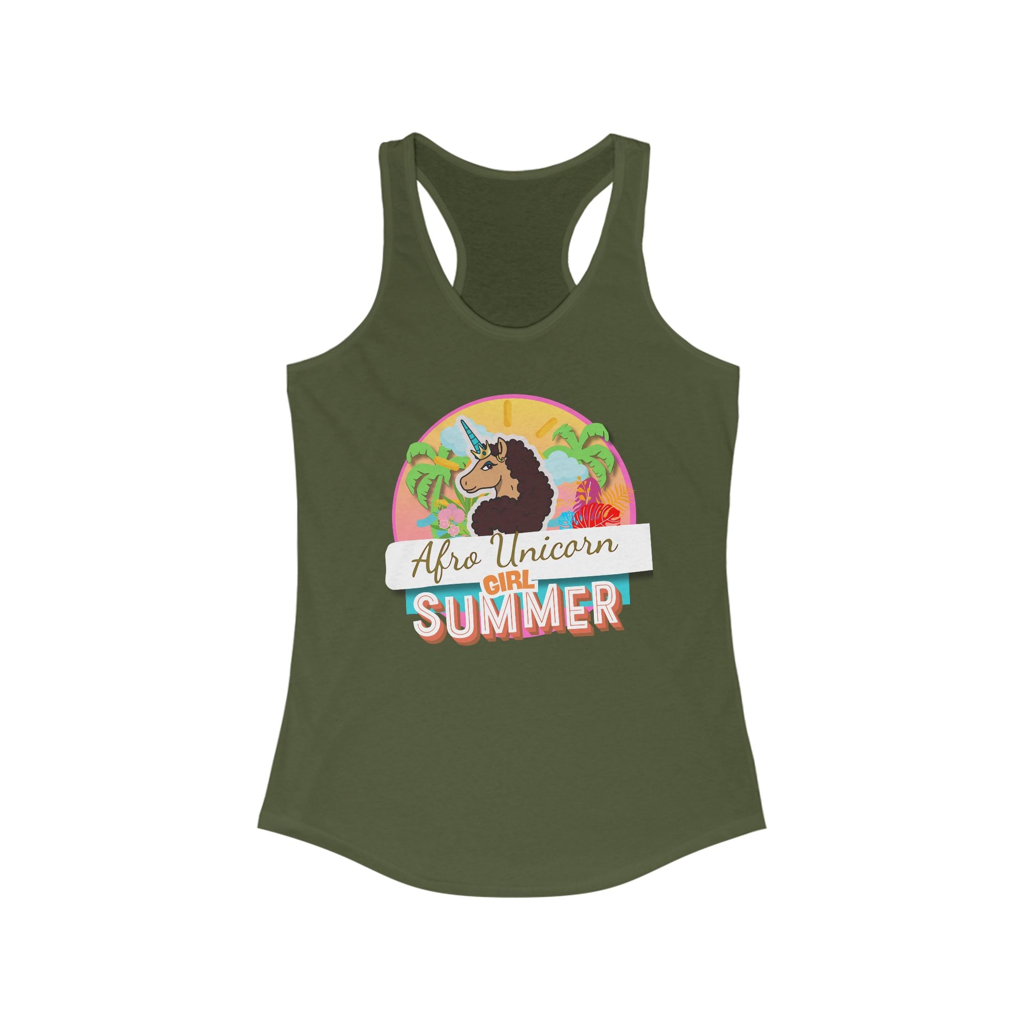 Afro Unicorn Summer Racerback Tank
