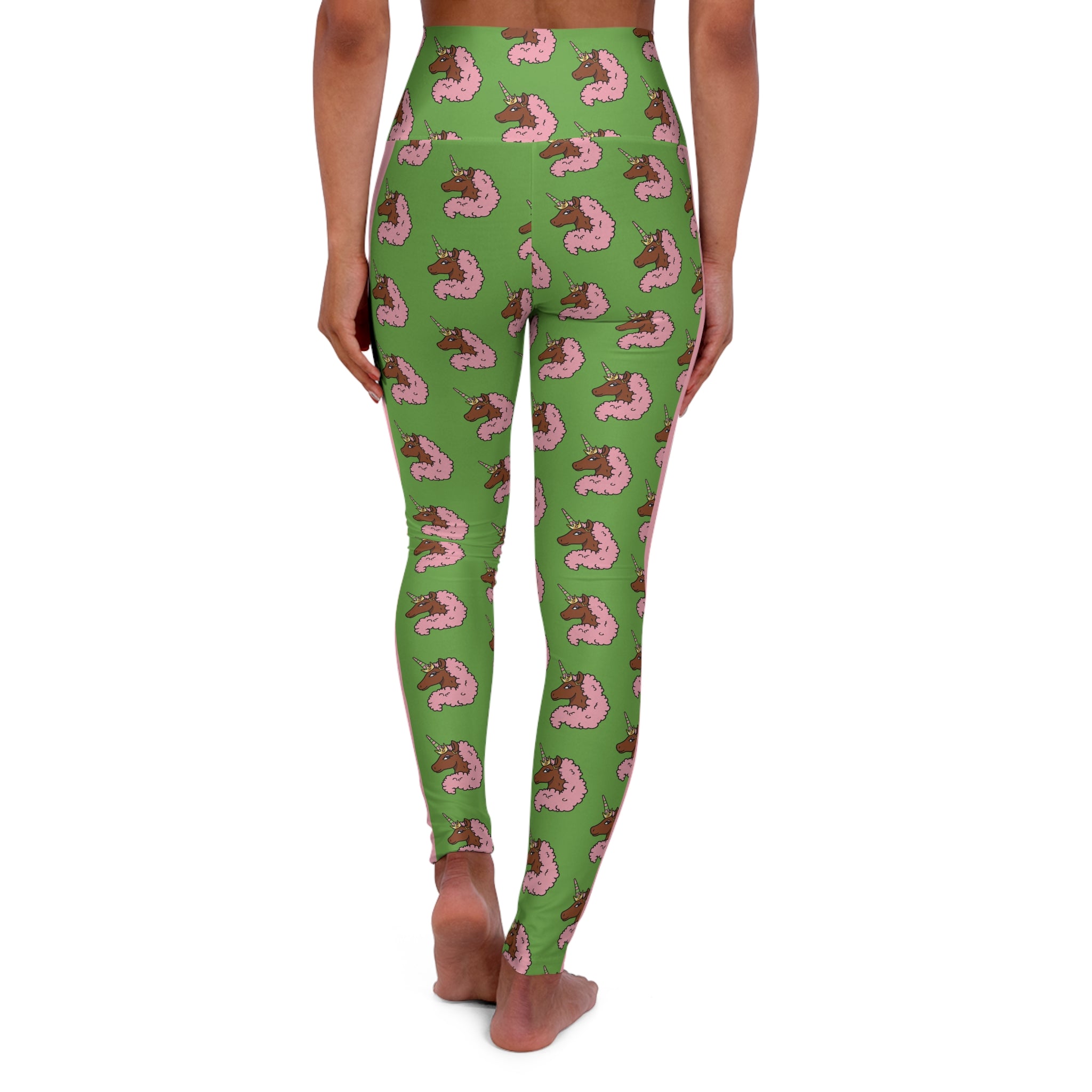 Afro Unicorn Pink & Green AKA Stripe High-Waisted Leggings