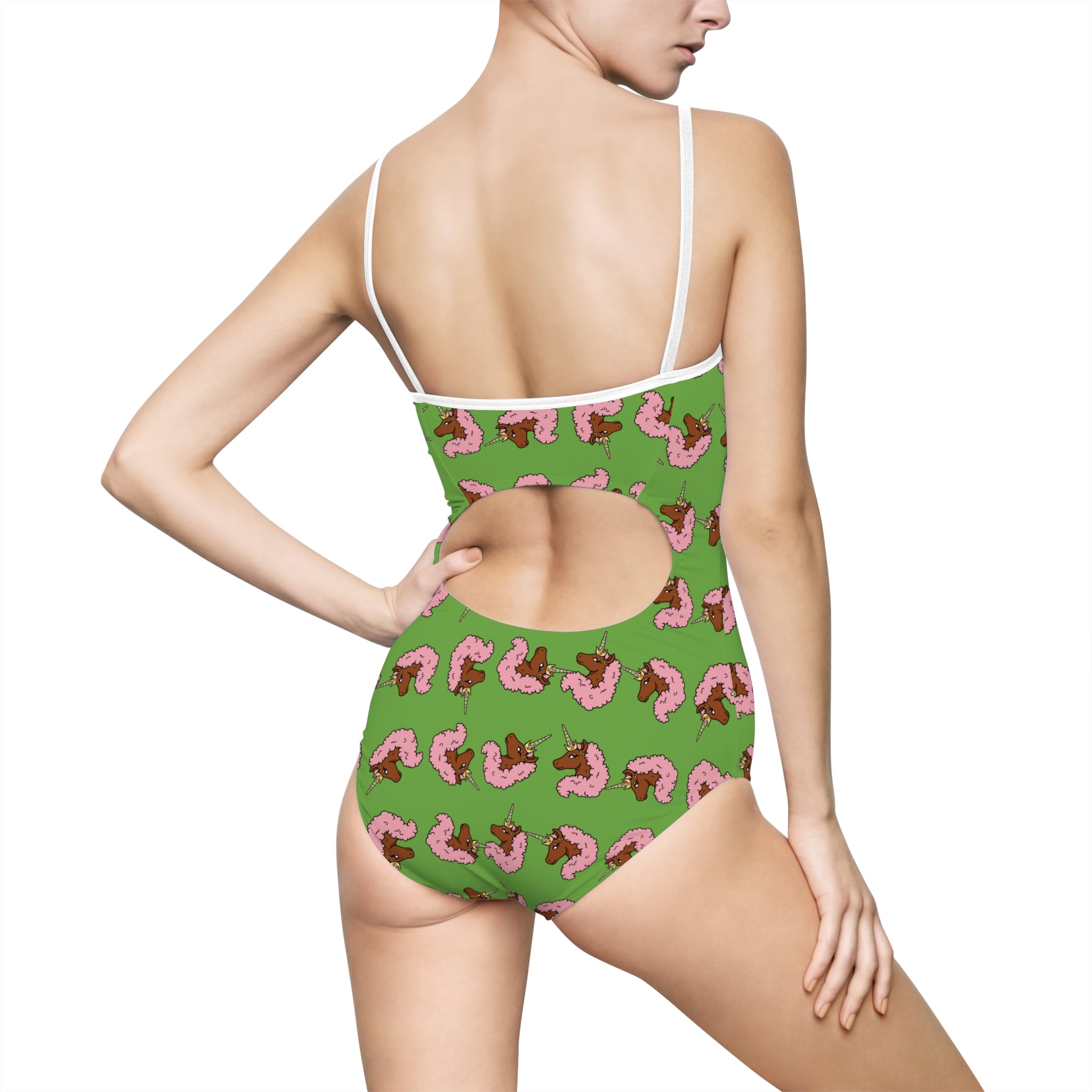 Afro Unicorn Pink & Green One-piece Swimsuit — D9 AKA Love