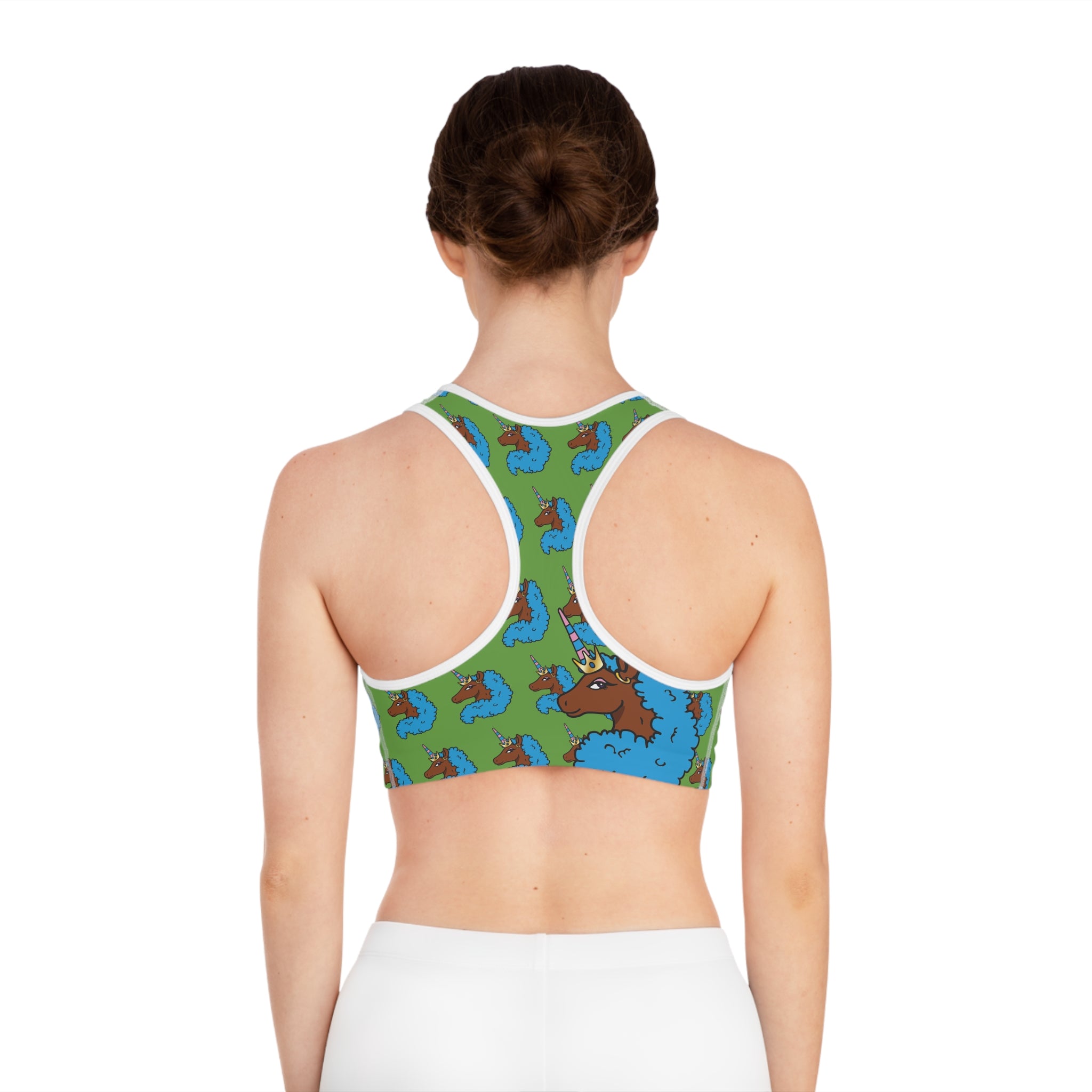 Afro Unicorn Green & Blue Sports Bra