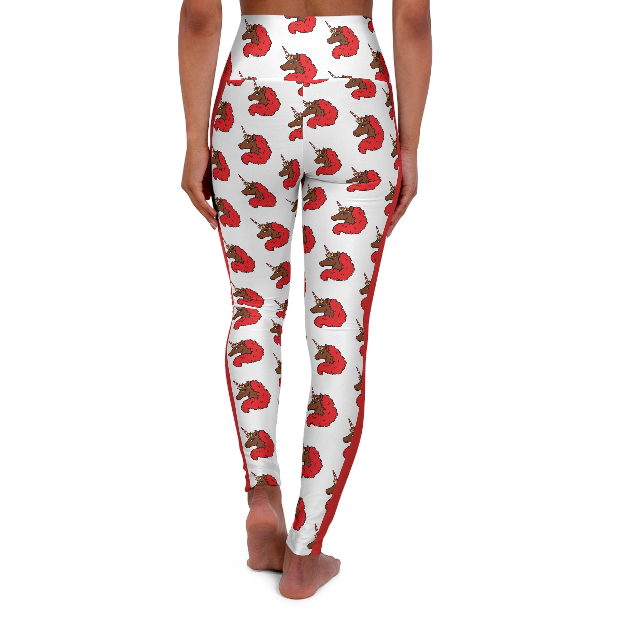 Afro Unicorn Crimson & Cream Delta Stripe High-Waisted Leggings