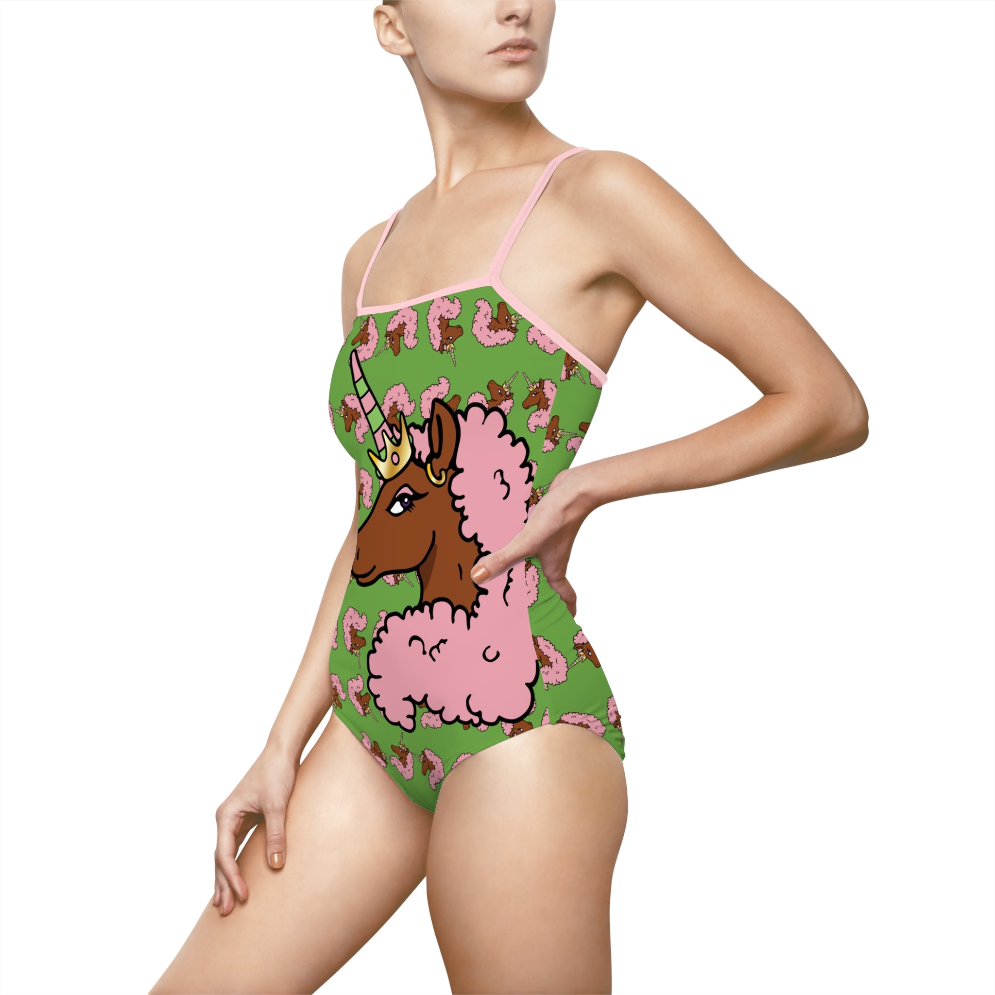 Afro Unicorn Pink & Green One-piece Swimsuit — D9 AKA Love