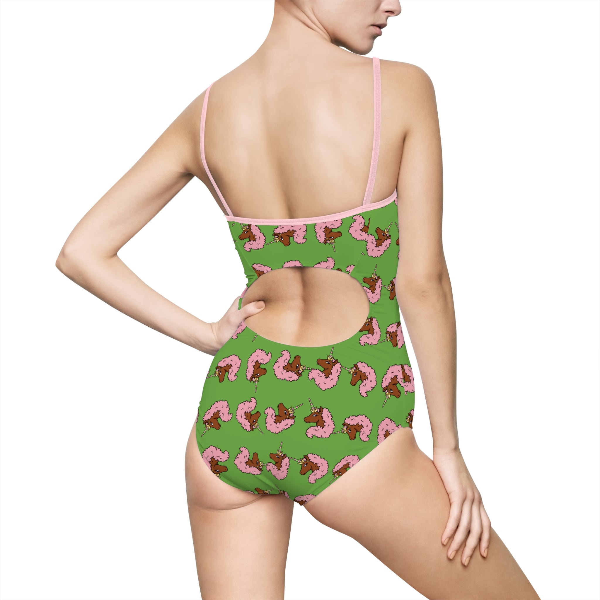 Afro Unicorn Pink & Green One-piece Swimsuit — D9 AKA Love