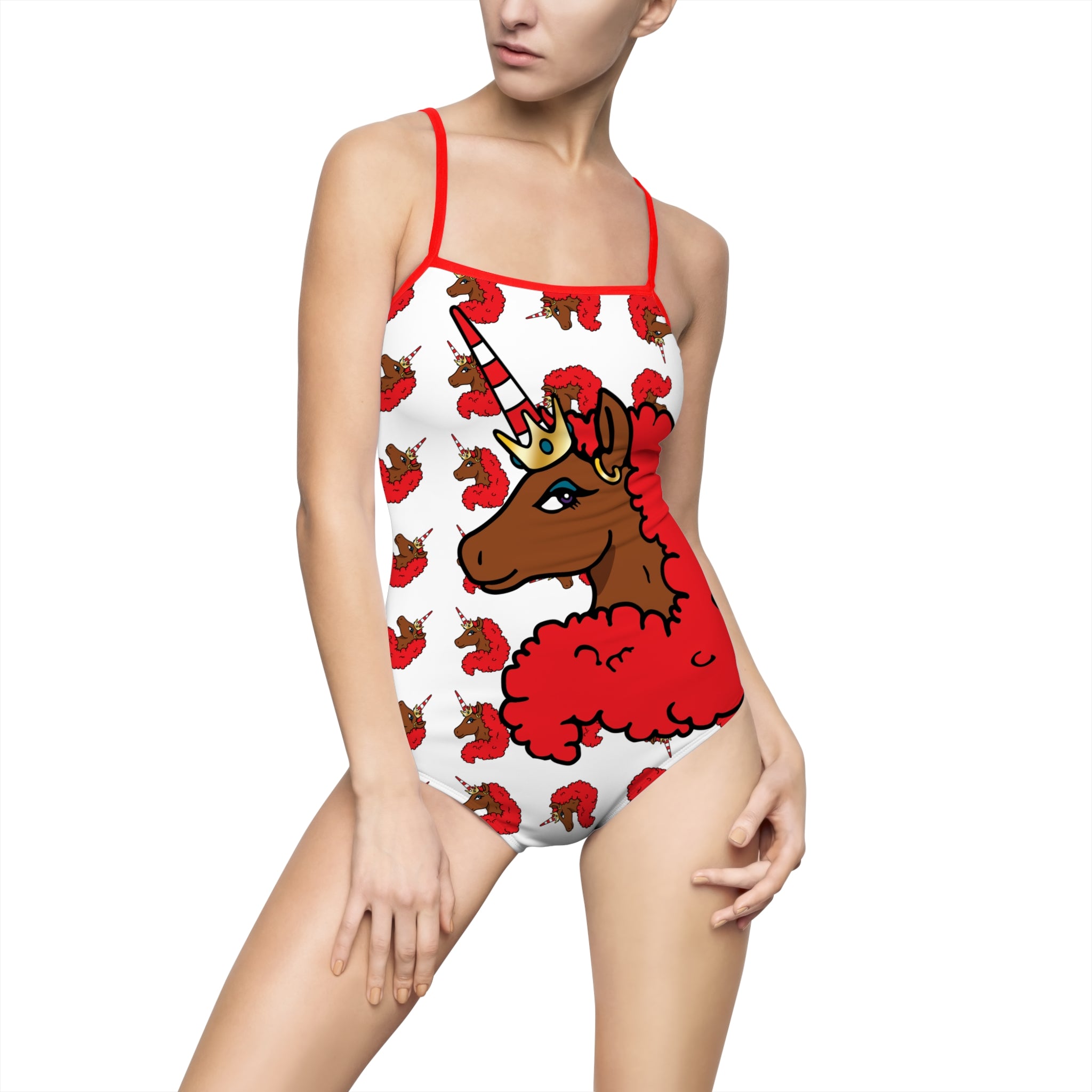 Afro Unicorn Crimson & Cream One-piece Swimsuit — D9 Delta Love