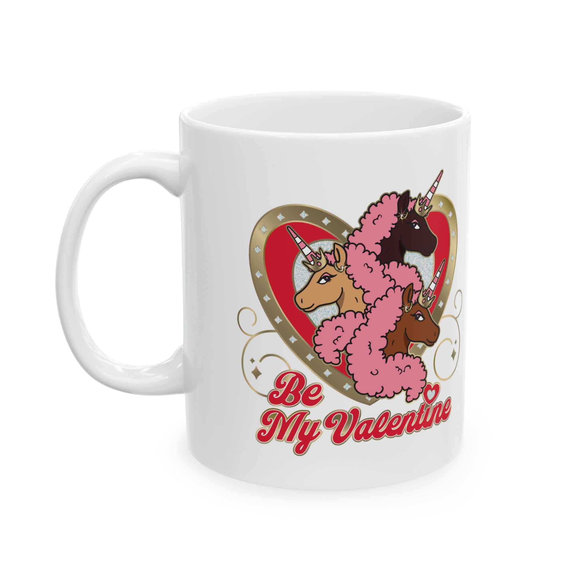 Mug - Be My Valentine Afro Unicorn Ceramic Coffee Cup, 11oz