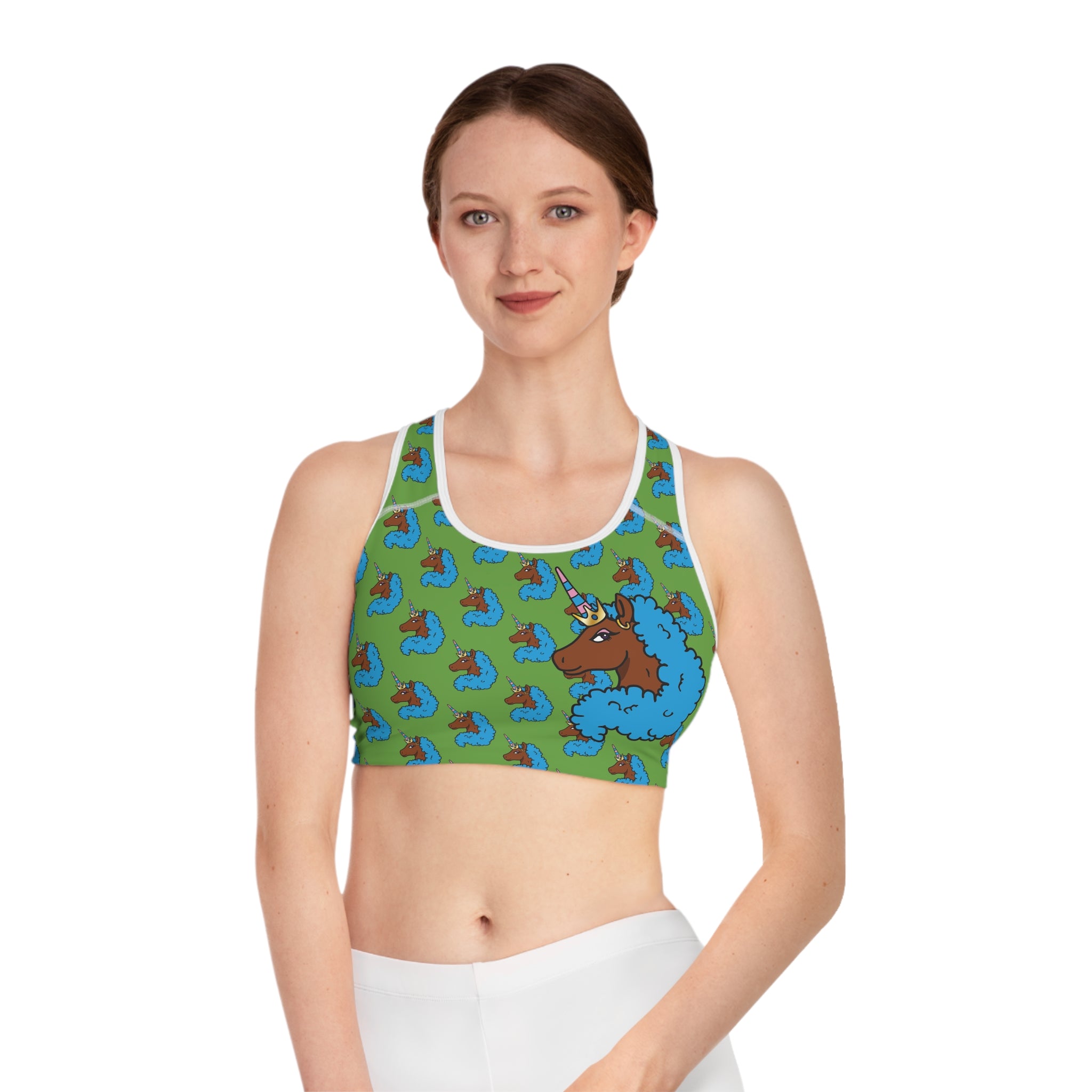 Afro Unicorn Green & Blue Sports Bra