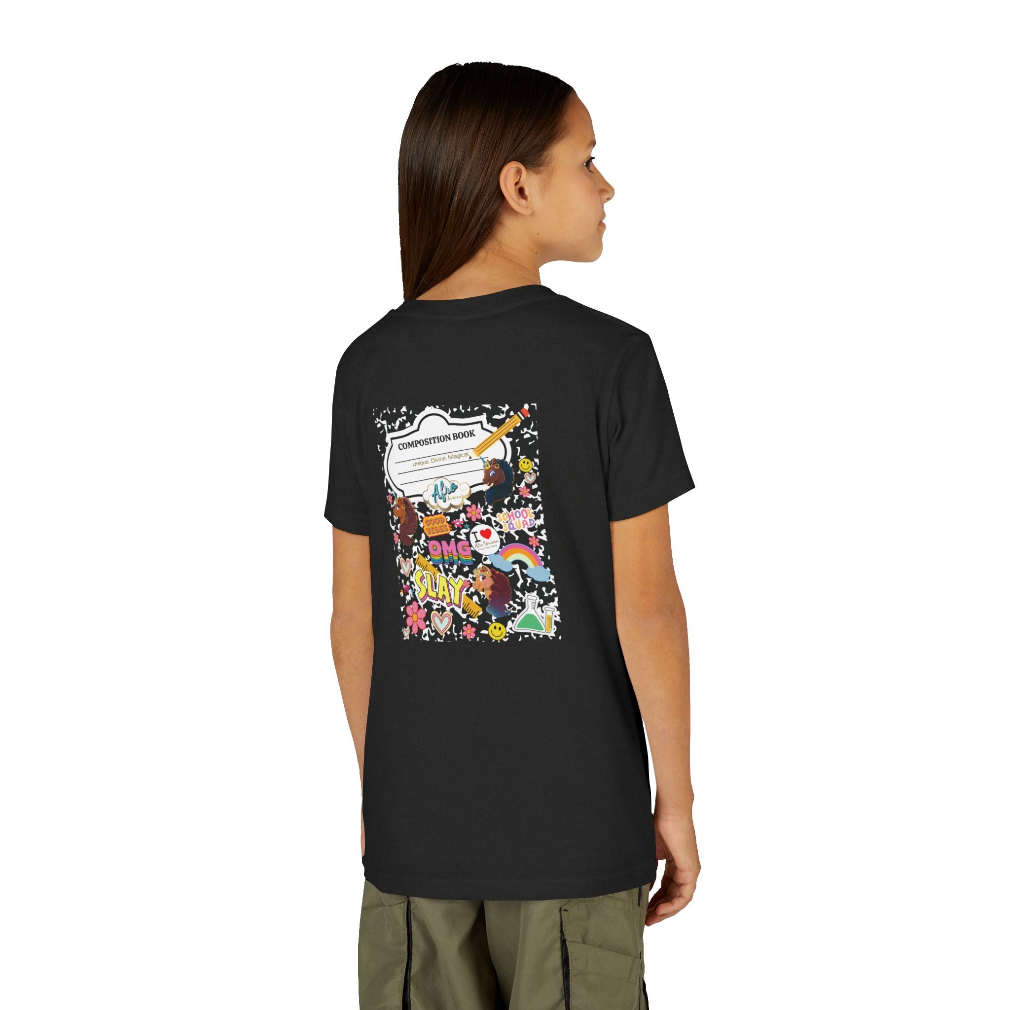 Youth Tee - Afro Unicorn Composition Back Design