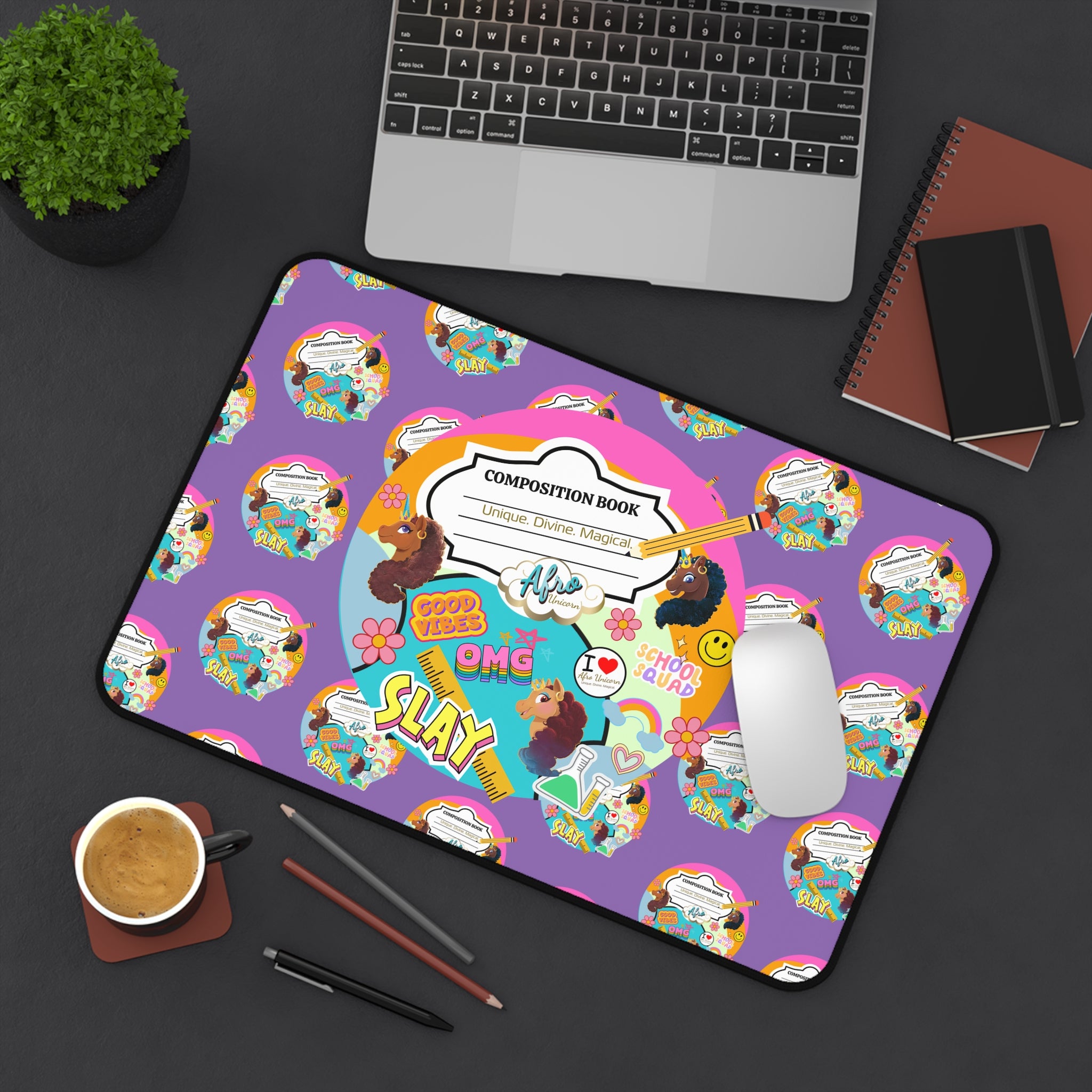 Desk Mat Afro Unicorn Composition Print
