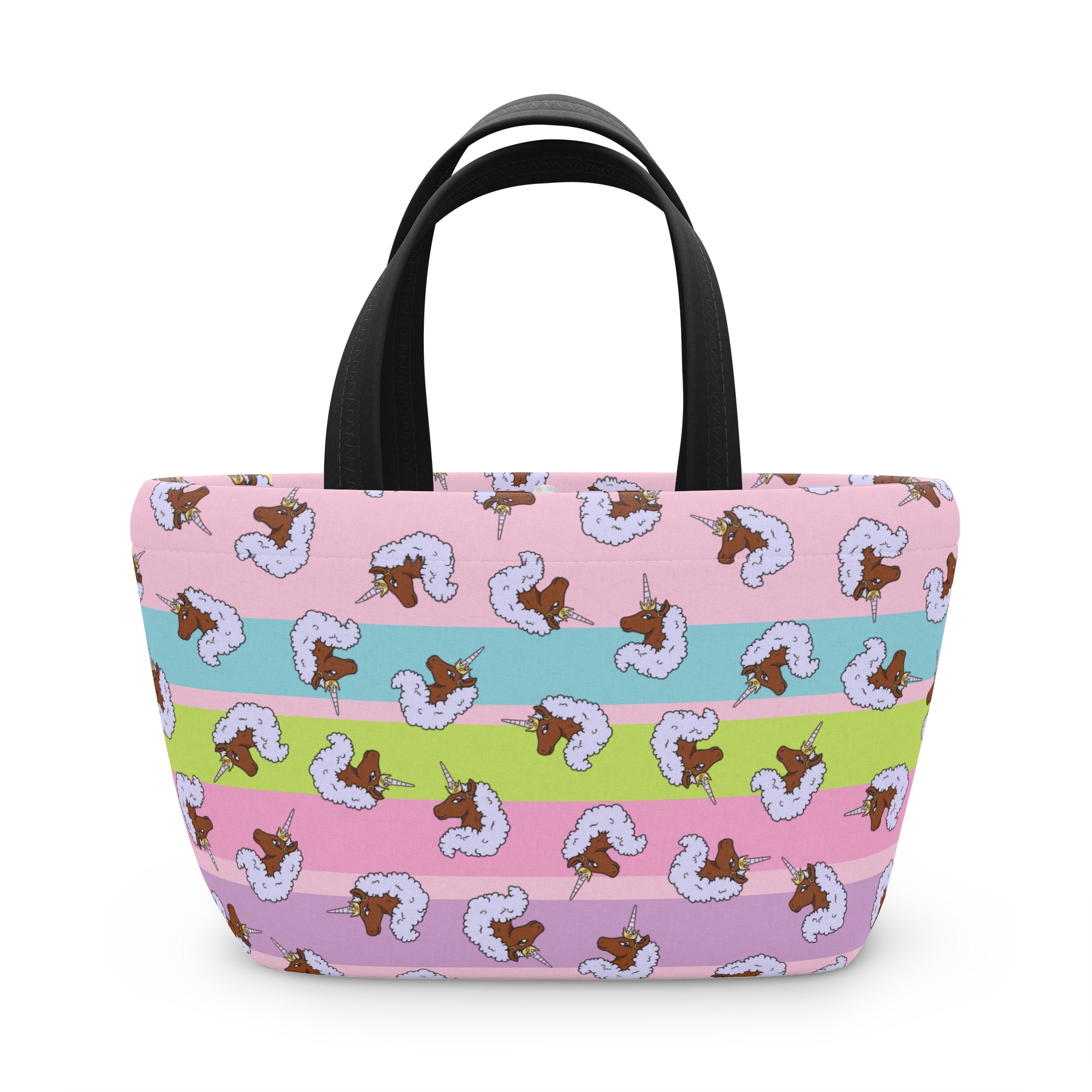 Afro Unicorn Lunch Bag — Cute Pastel Striped Insulated Tote