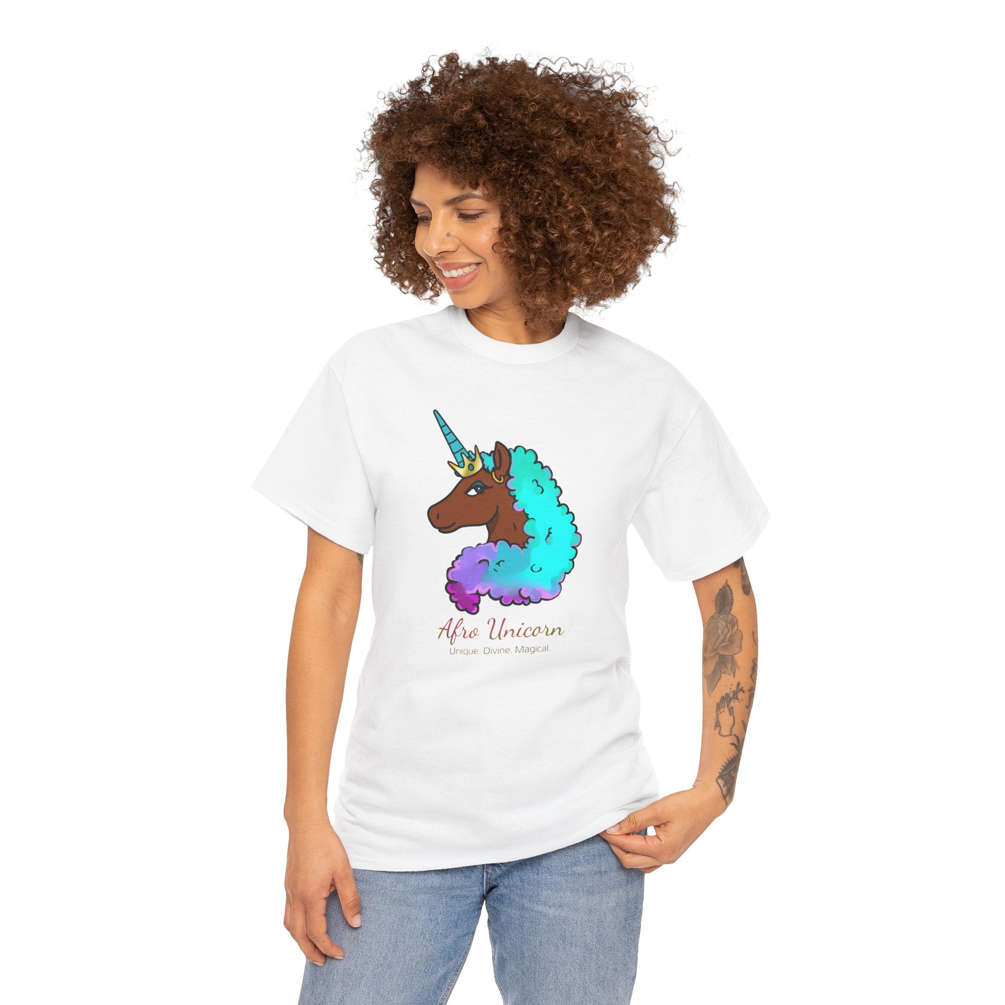 Afro Unicorn Cotton Candy Design Tee for Women