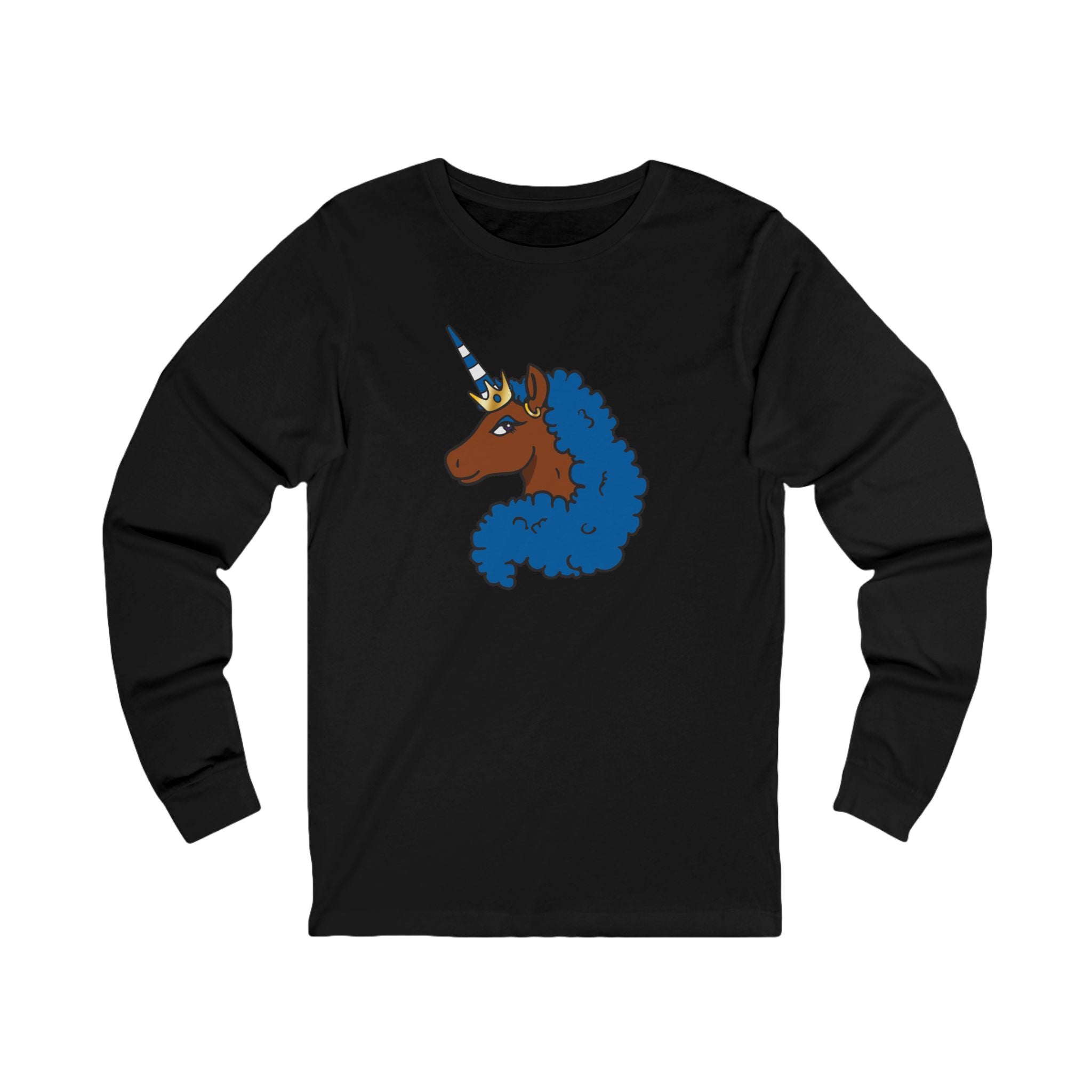 Afro Unicorn Royal Blue & White  D9 Love Long Sleeve Tee