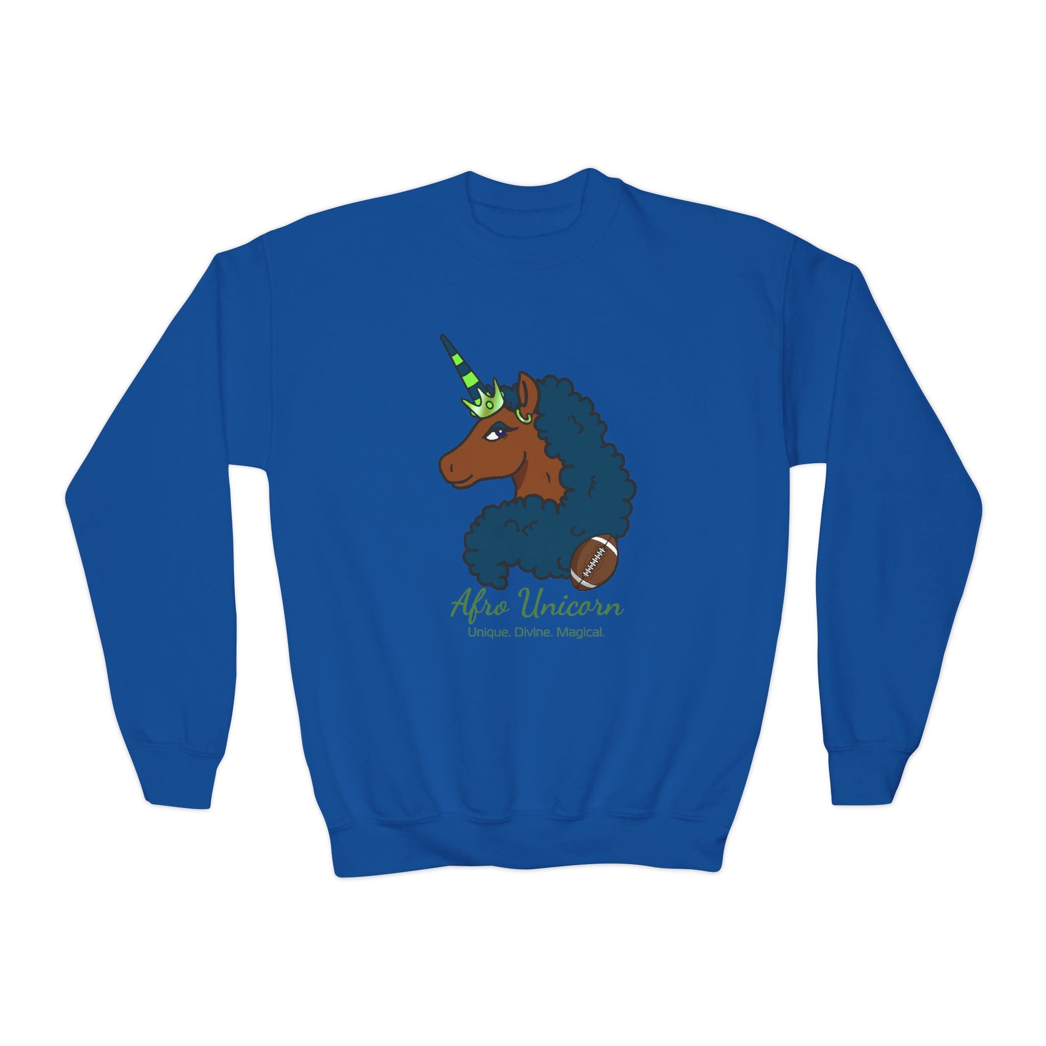 Seahawks Super Bowl Afro Unicorn Youth Crewneck Sweatshirt