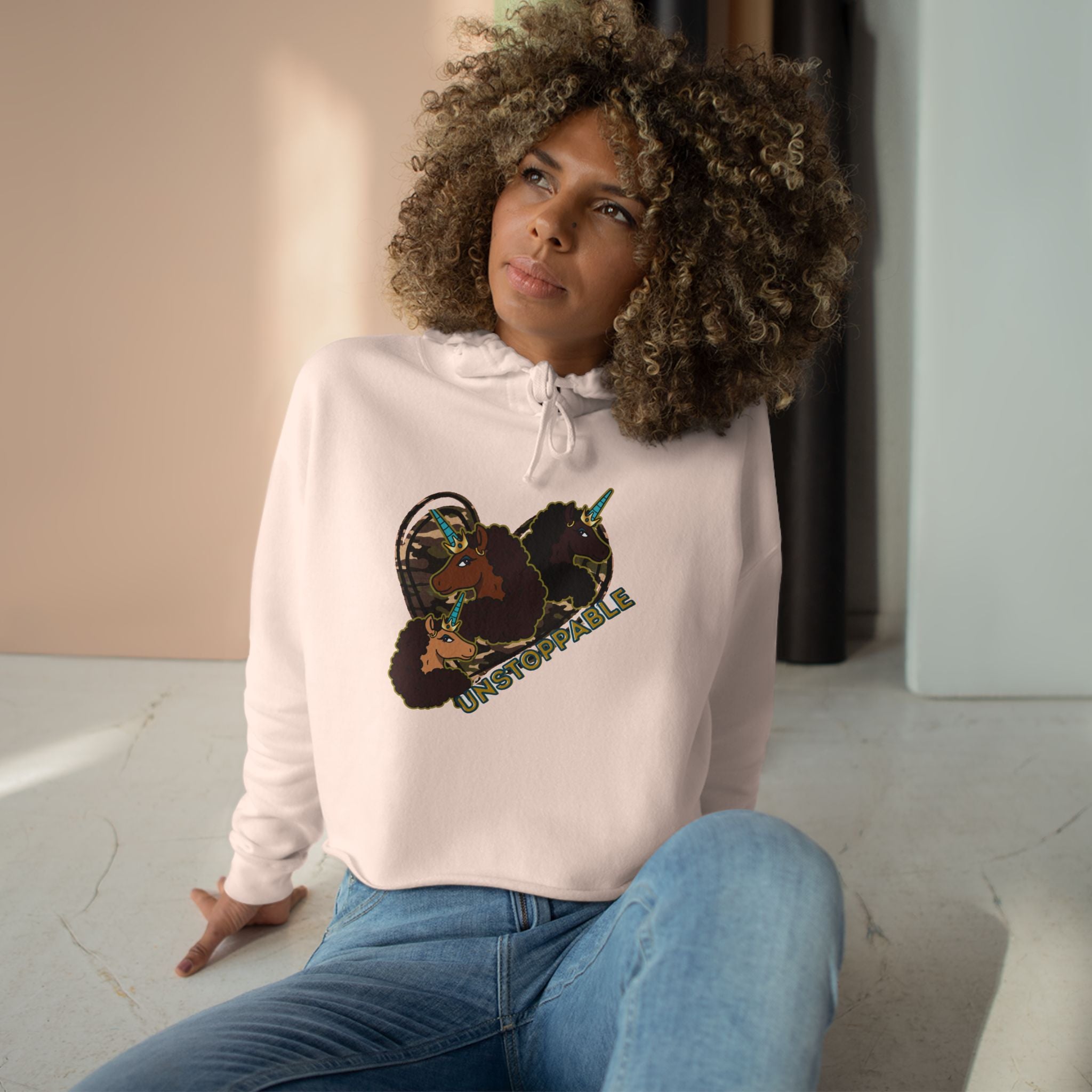 Afro Unicorn Unstoppable Women's Crop Hoodie