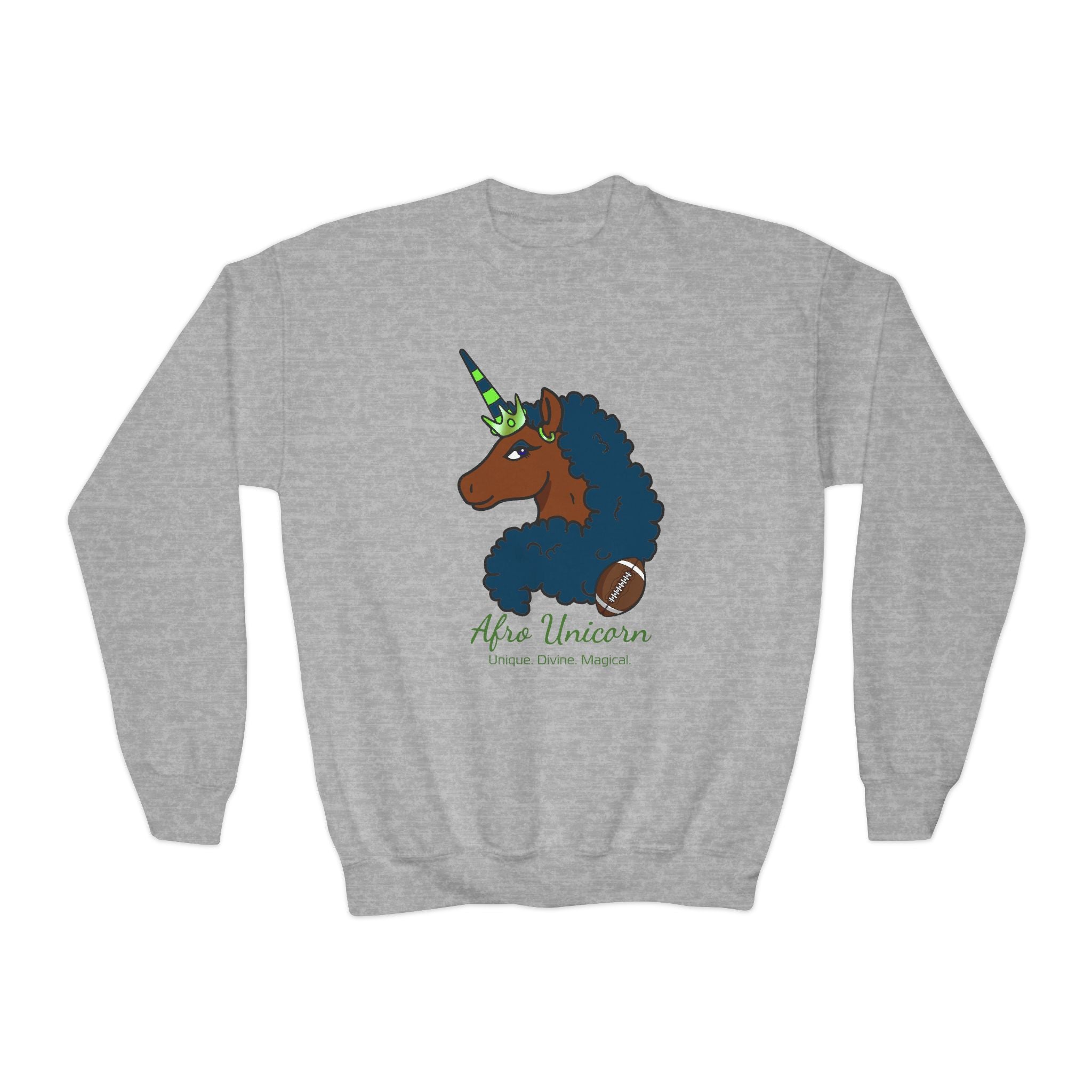 Seahawks Super Bowl Afro Unicorn Youth Crewneck Sweatshirt
