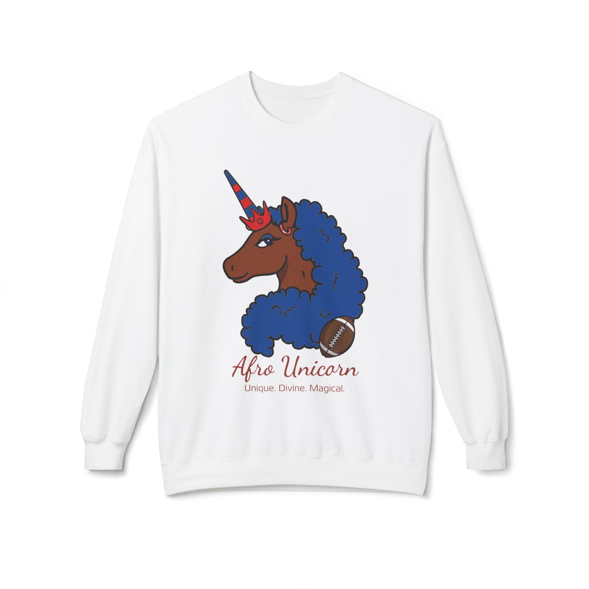 Afro Unicorn Fan Favs Sweatshirt – Buffalo Royal Blue & Red