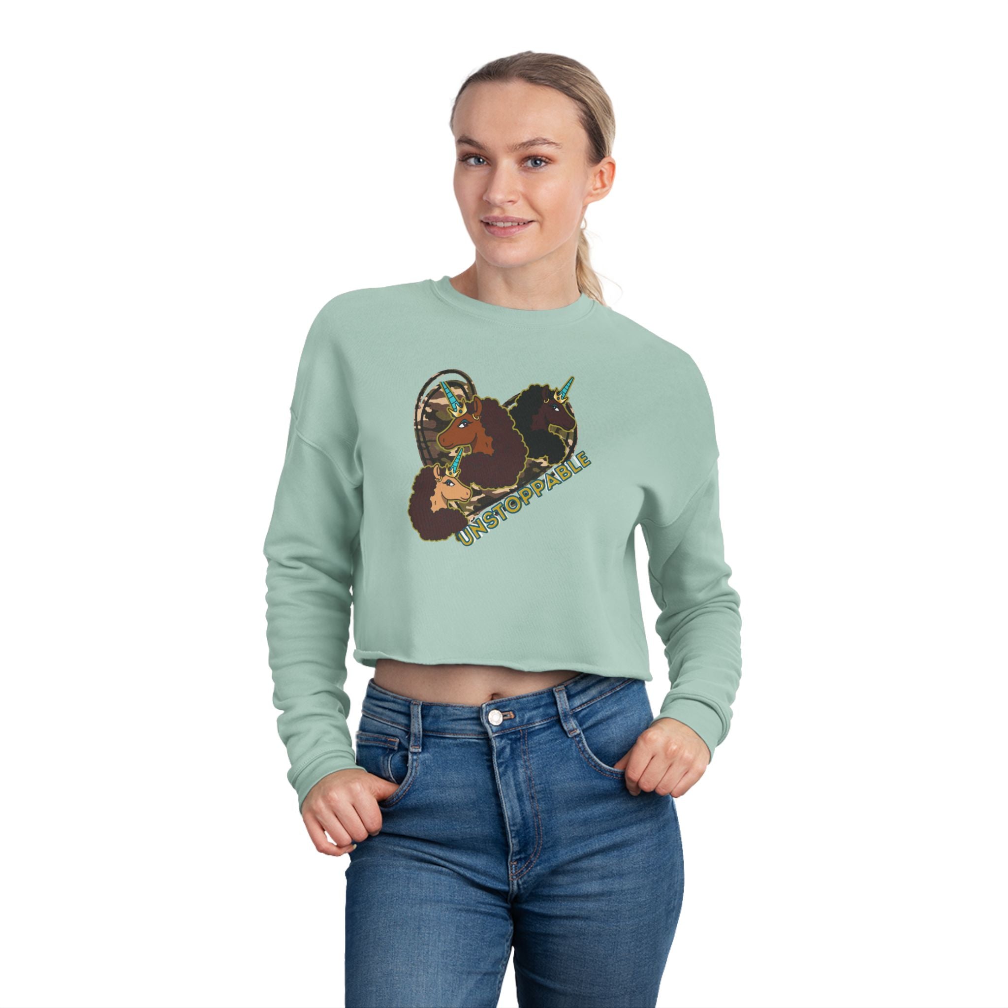 Afro Unicorn Unstoppable Women's Cropped Sweatshirt
