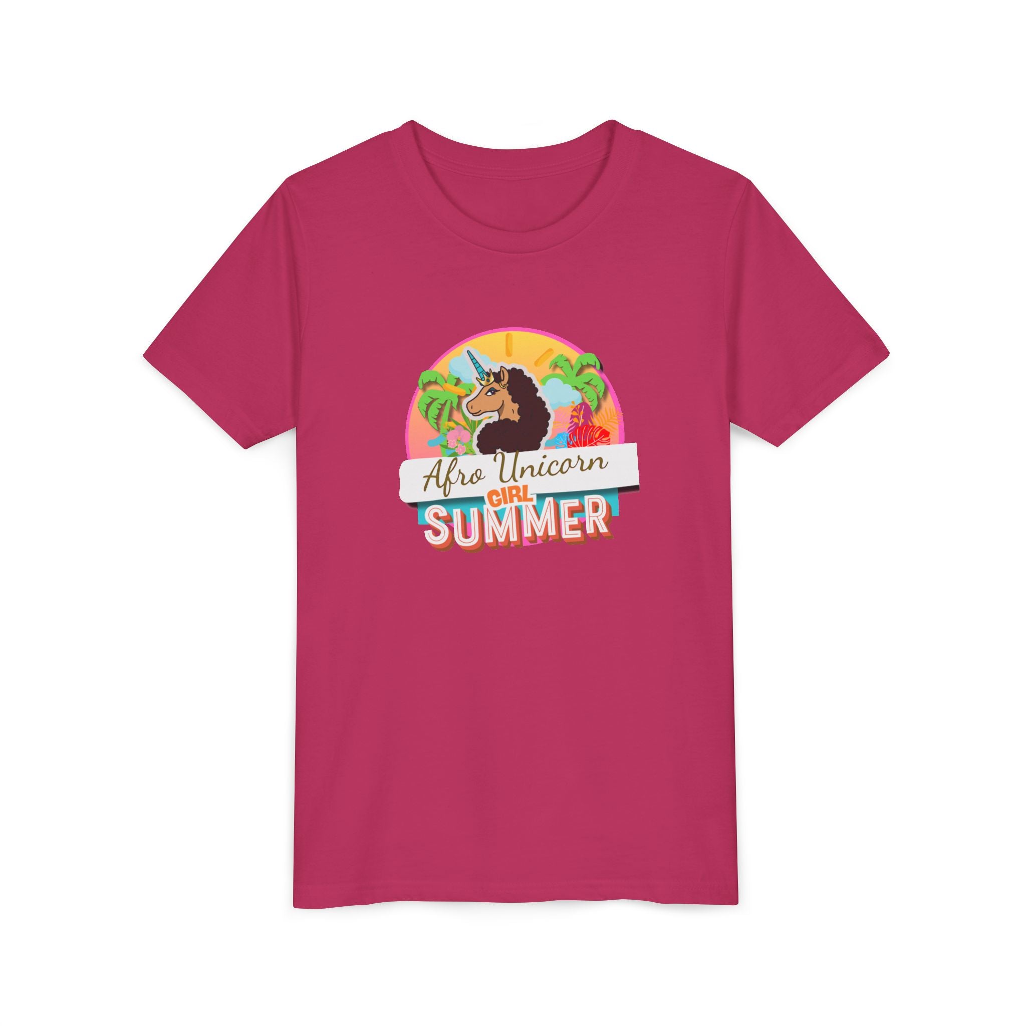 Afro Unicorn Girl Youth Tee - Summer Fun Short Sleeve