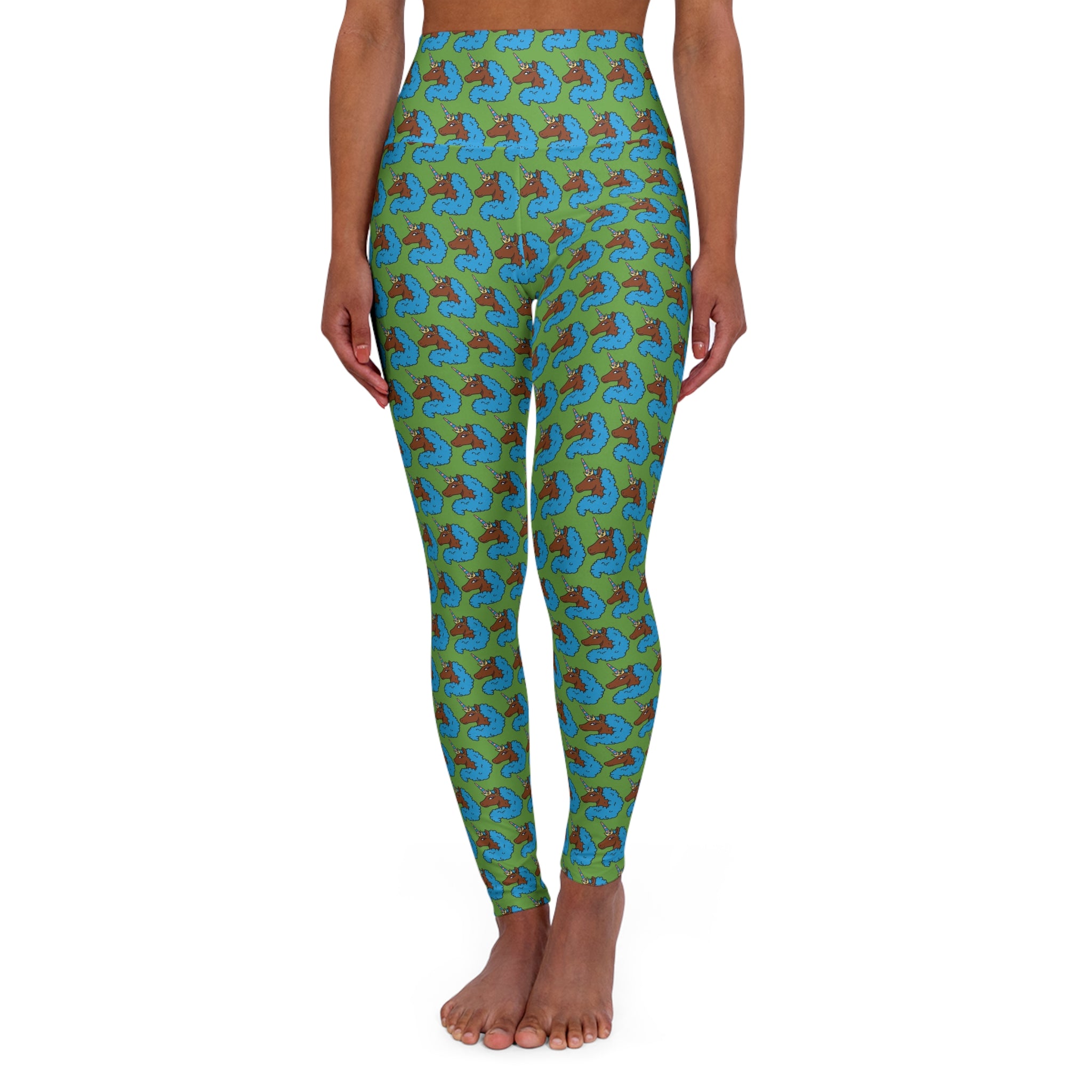Afro Unicorn Green & Blue High-Waisted Yoga Leggings