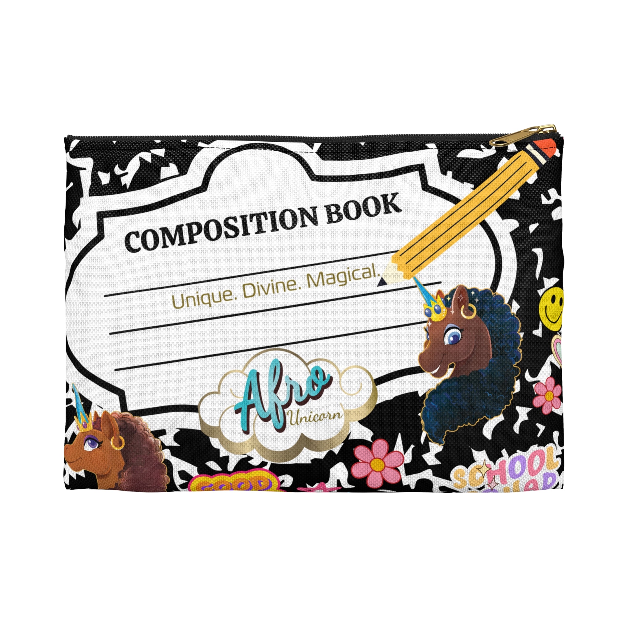Afro Unicorn "That's Write" Accessory Pouch for School Supplies