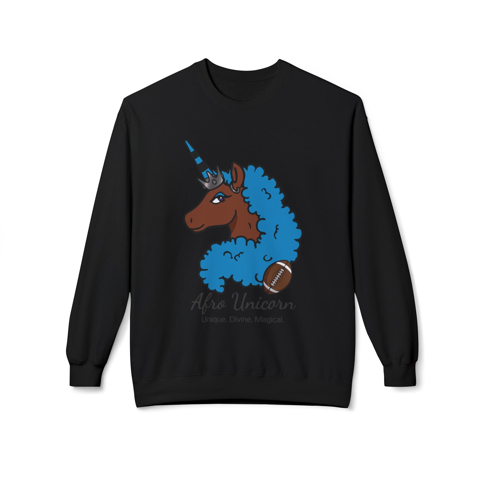 Afro Unicorn Fan Favs Sweatshirt – Carolina Blue & Black