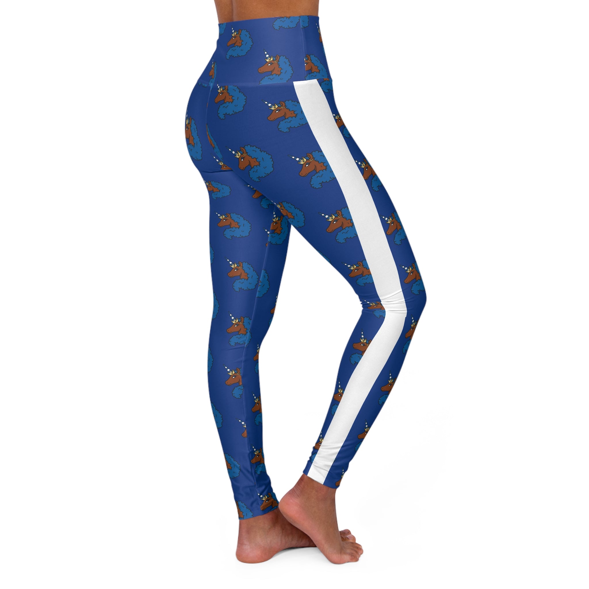 Afro Unicorn Royal Blue & White Zeta Stripe High-Waisted Leggings