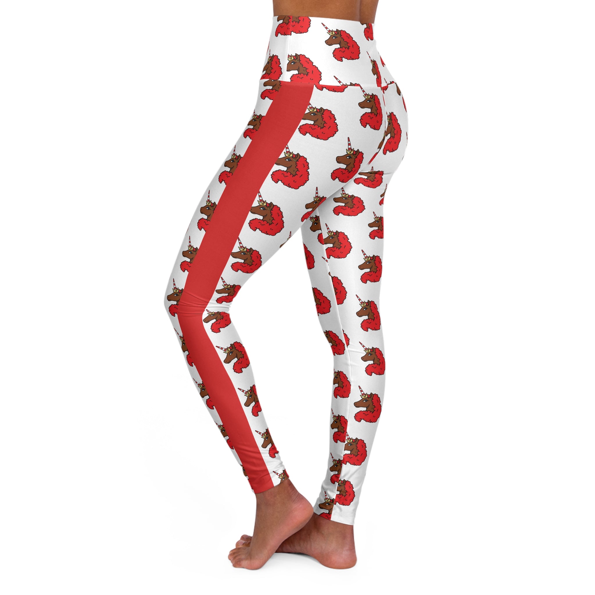 Afro Unicorn Crimson & Cream Delta Stripe High-Waisted Leggings