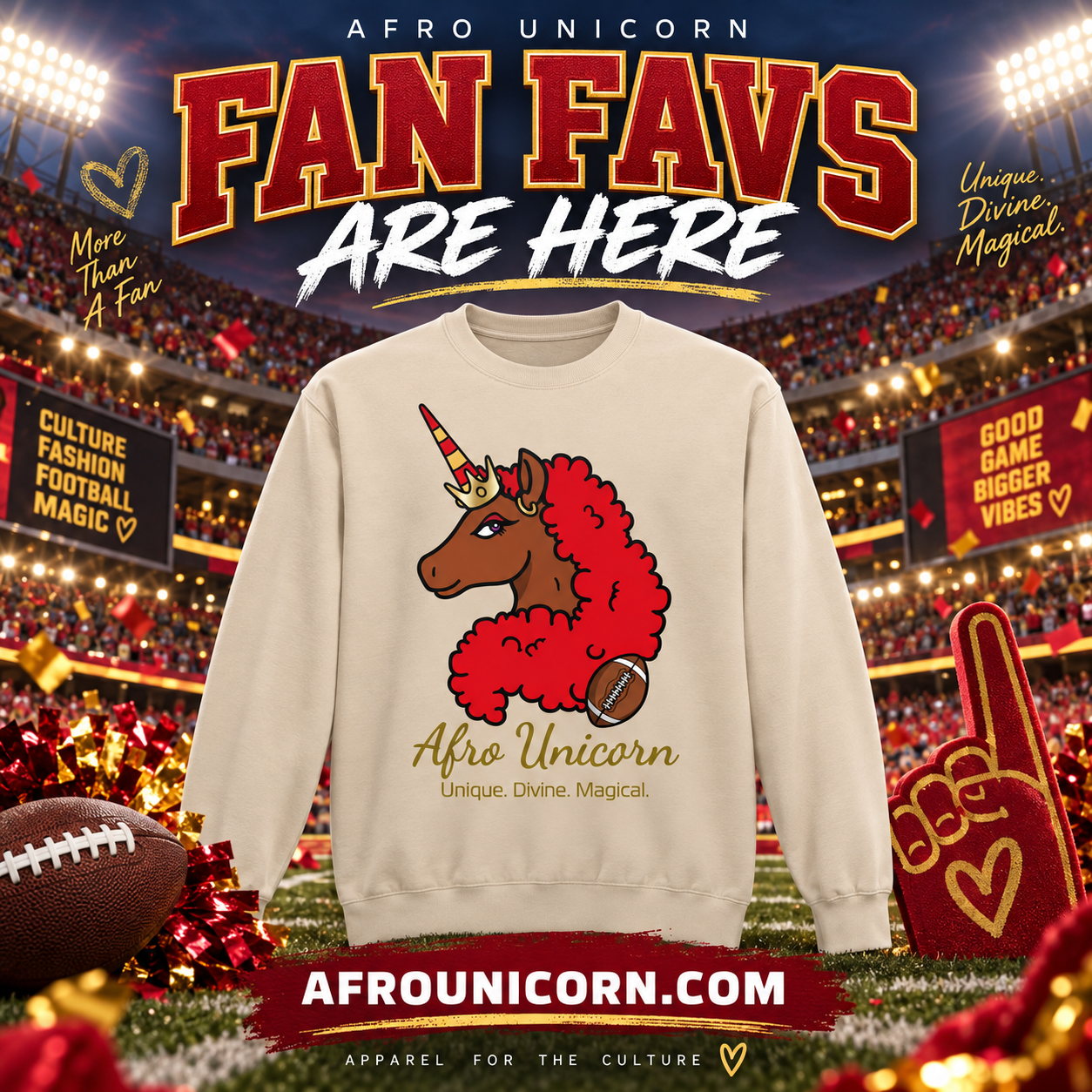 Afro Unicorn Fan Favs Sweatshirt – San Francisco Red & Gold