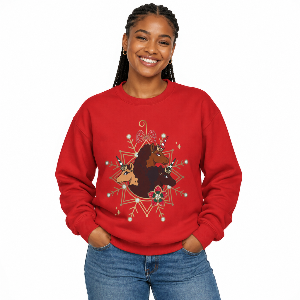 Afro Unicorn Adult Christmas Sweatshirt