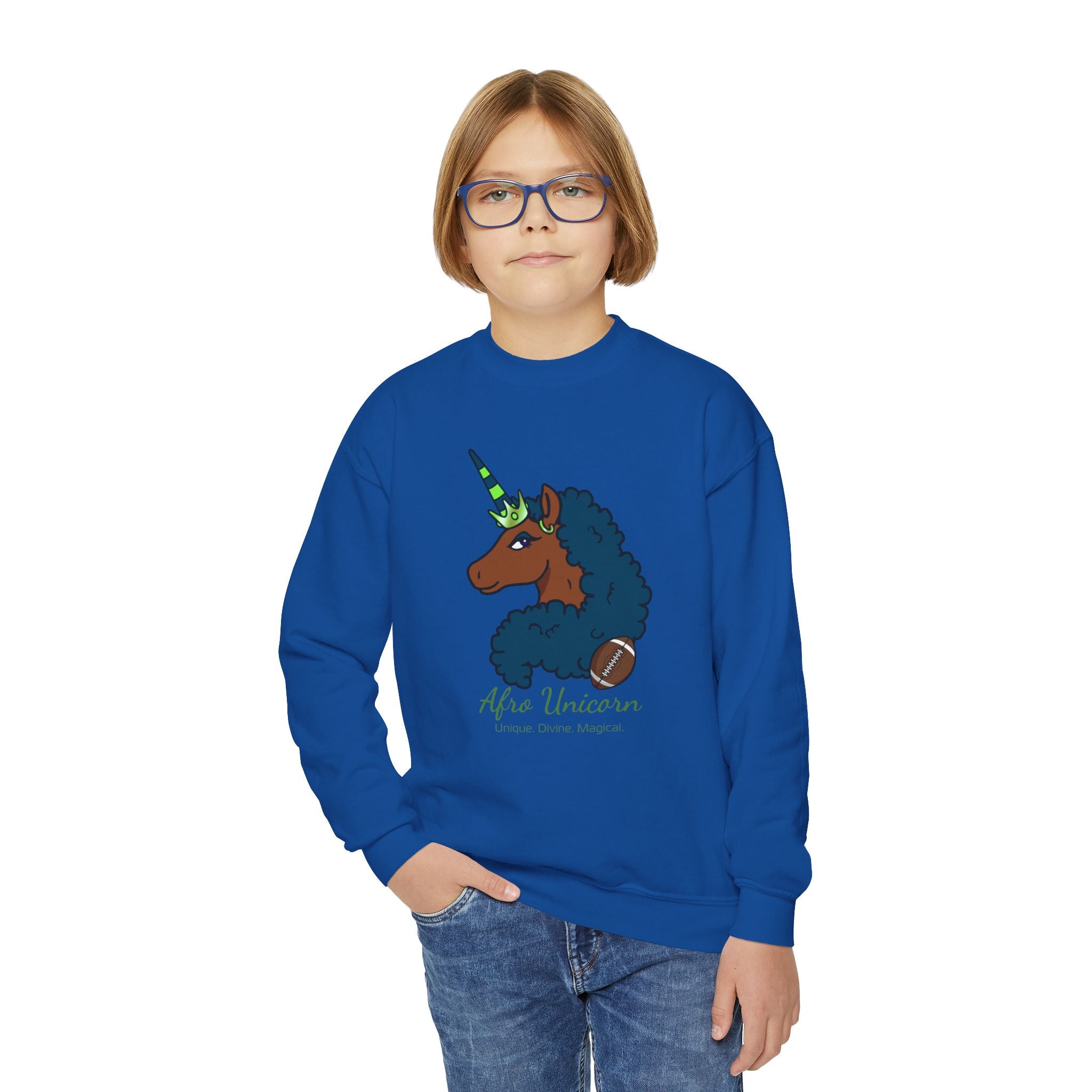 Seahawks Super Bowl Afro Unicorn Youth Crewneck Sweatshirt