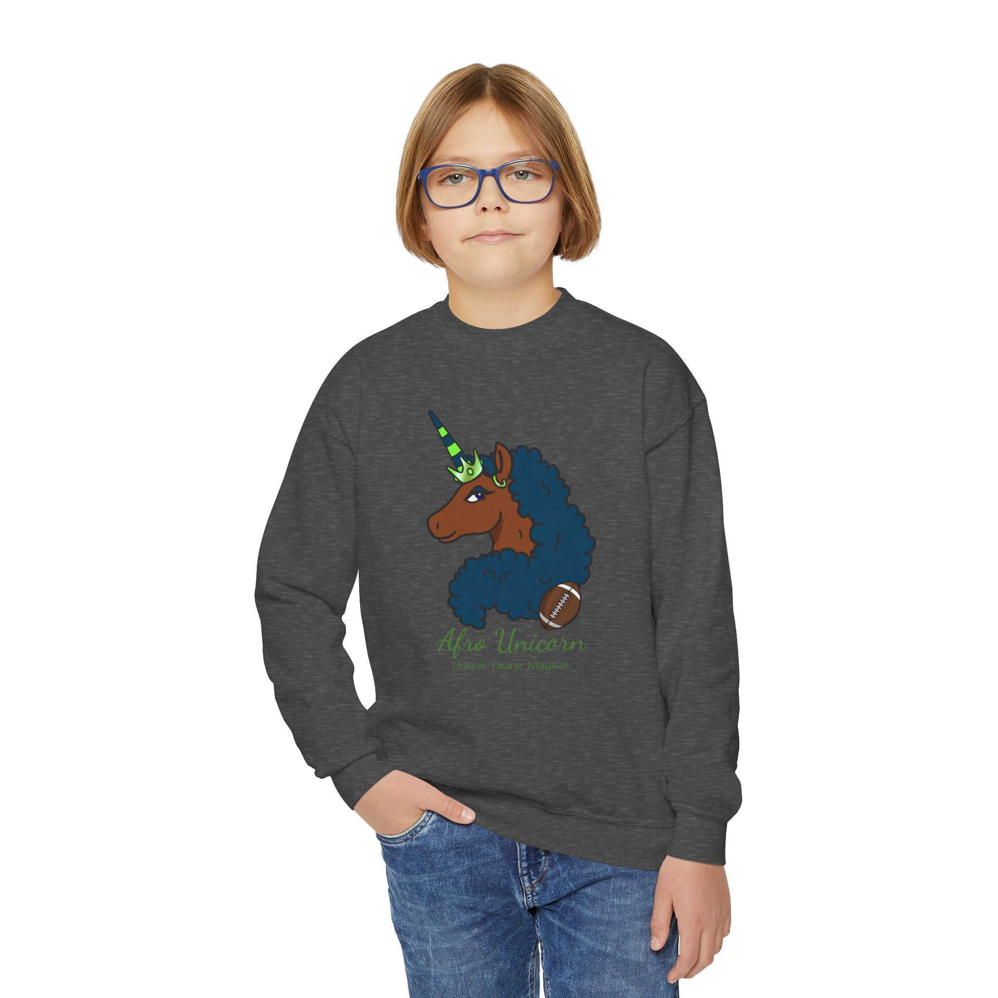 Seahawks Super Bowl Afro Unicorn Youth Crewneck Sweatshirt