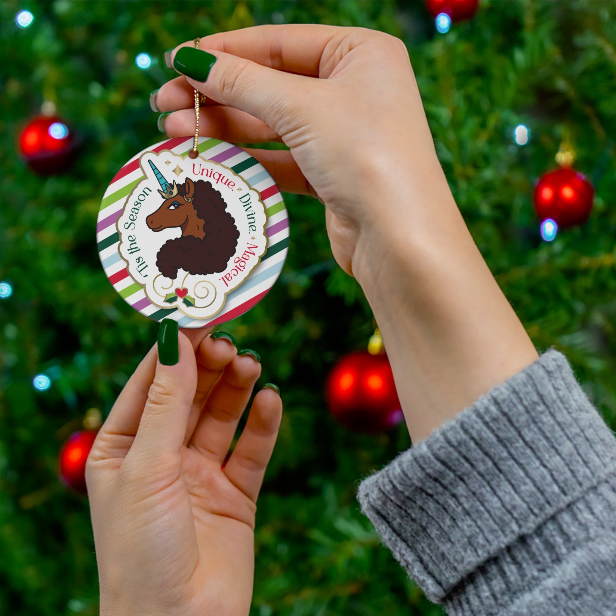 Unique Divine Magical Unicorn Christmas Ceramic Ornament