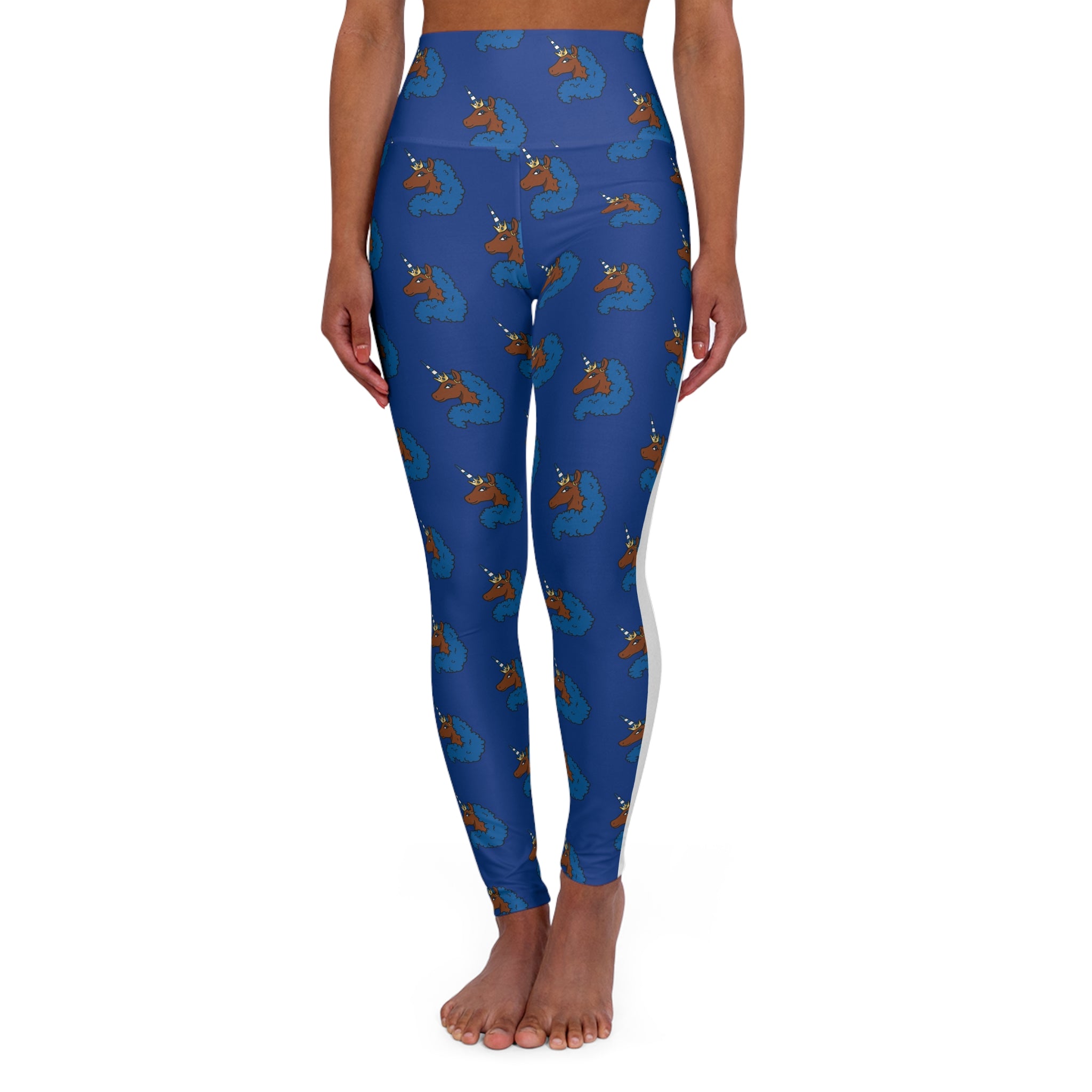 Afro Unicorn Royal Blue & White Zeta Stripe High-Waisted Leggings