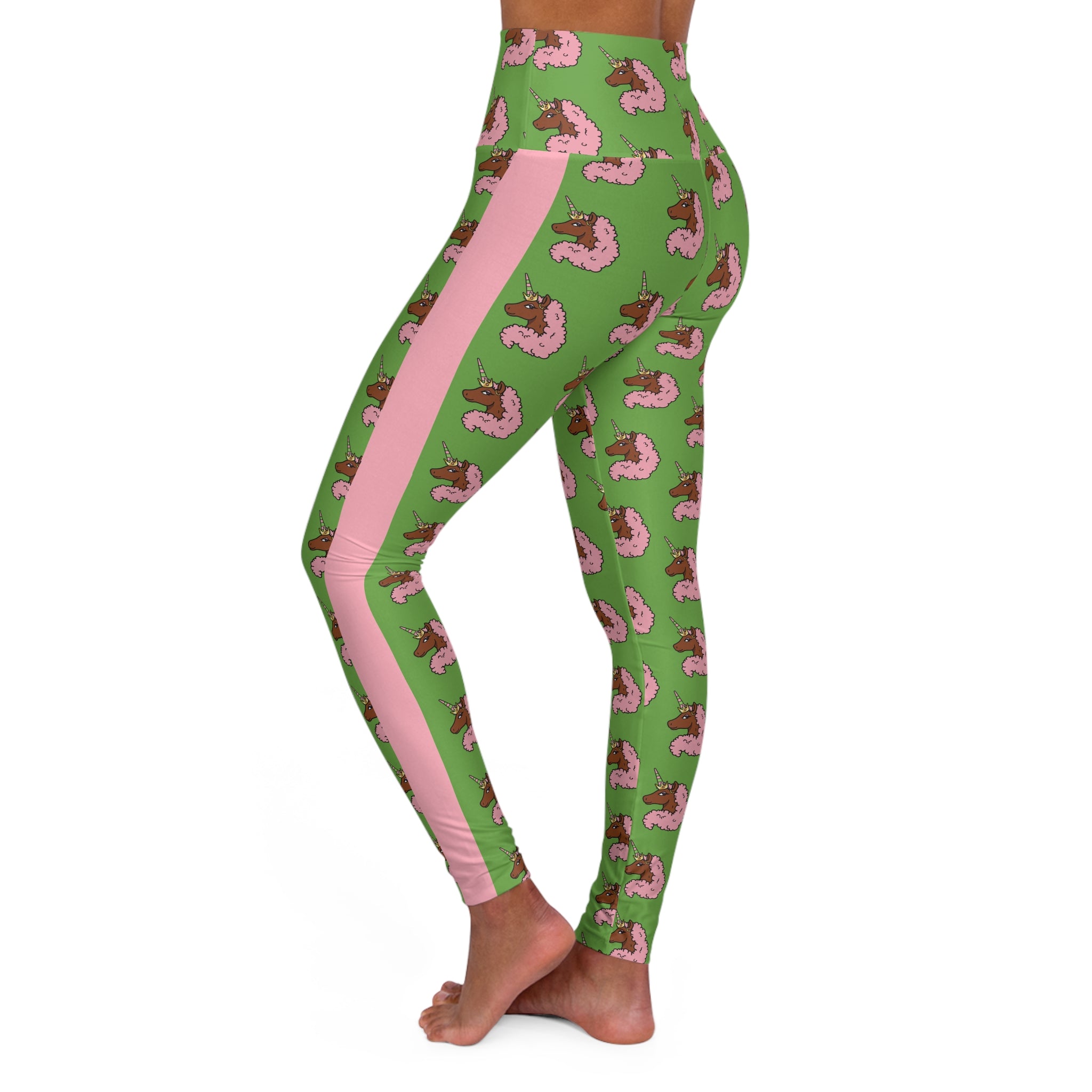 Afro Unicorn Pink & Green AKA Stripe High-Waisted Leggings