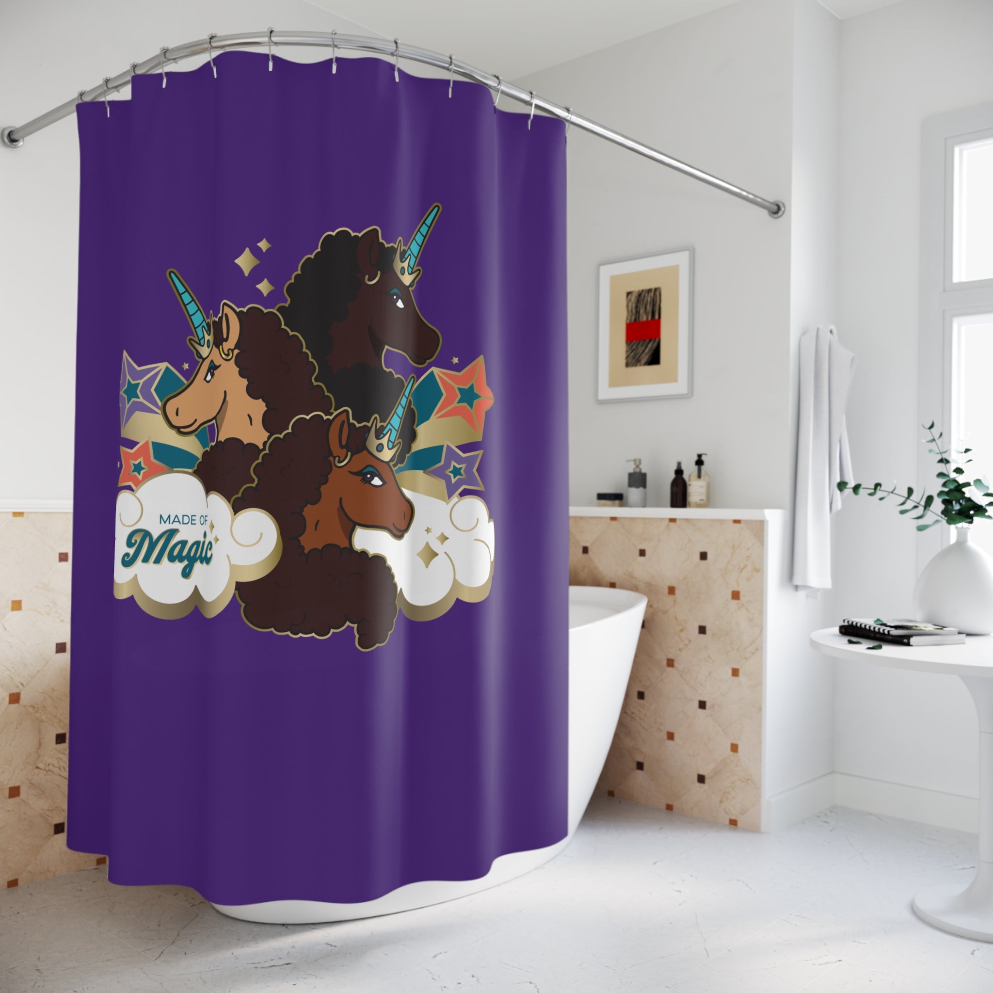 Afro Unicorn Shower Curtain