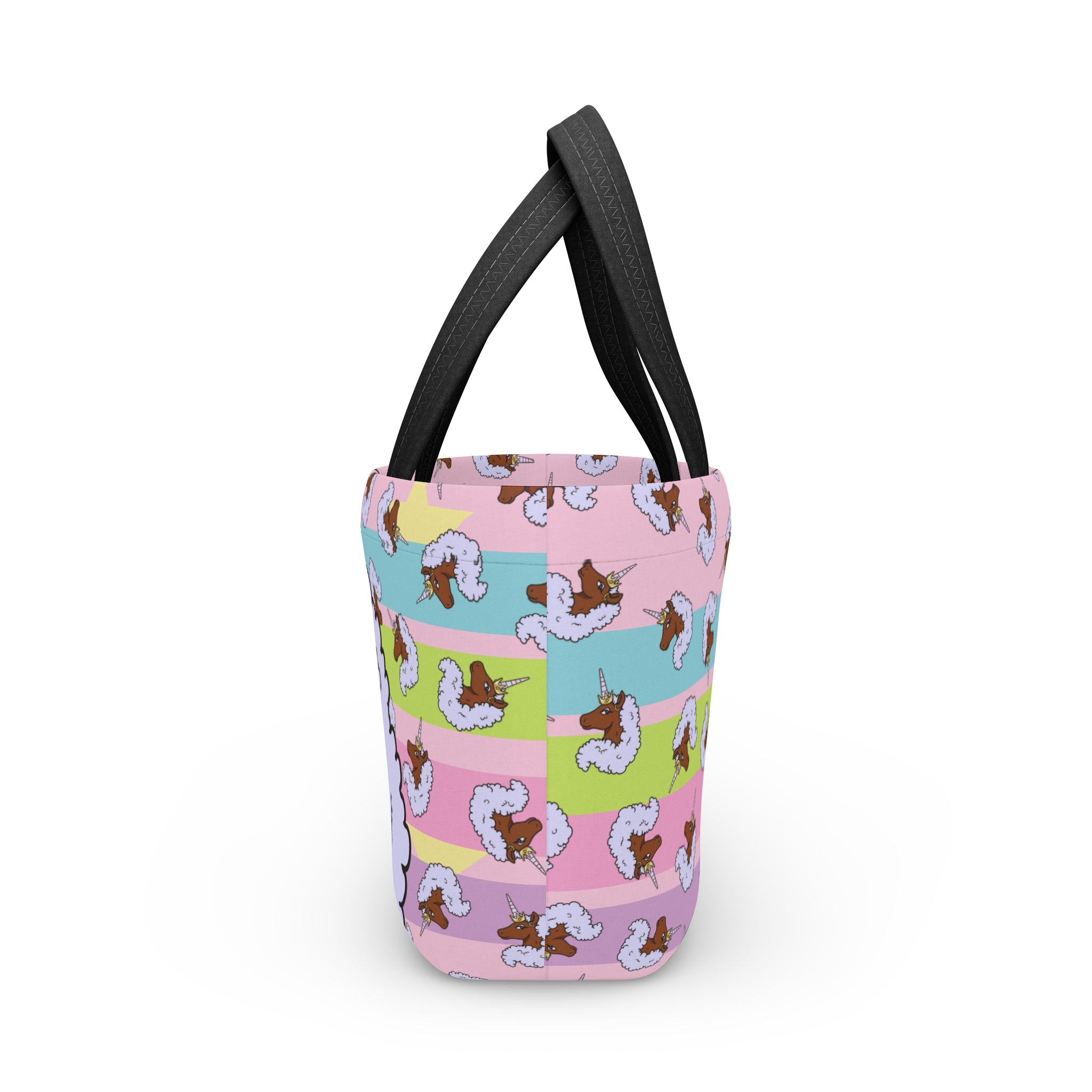 Afro Unicorn Lunch Bag — Cute Pastel Striped Insulated Tote