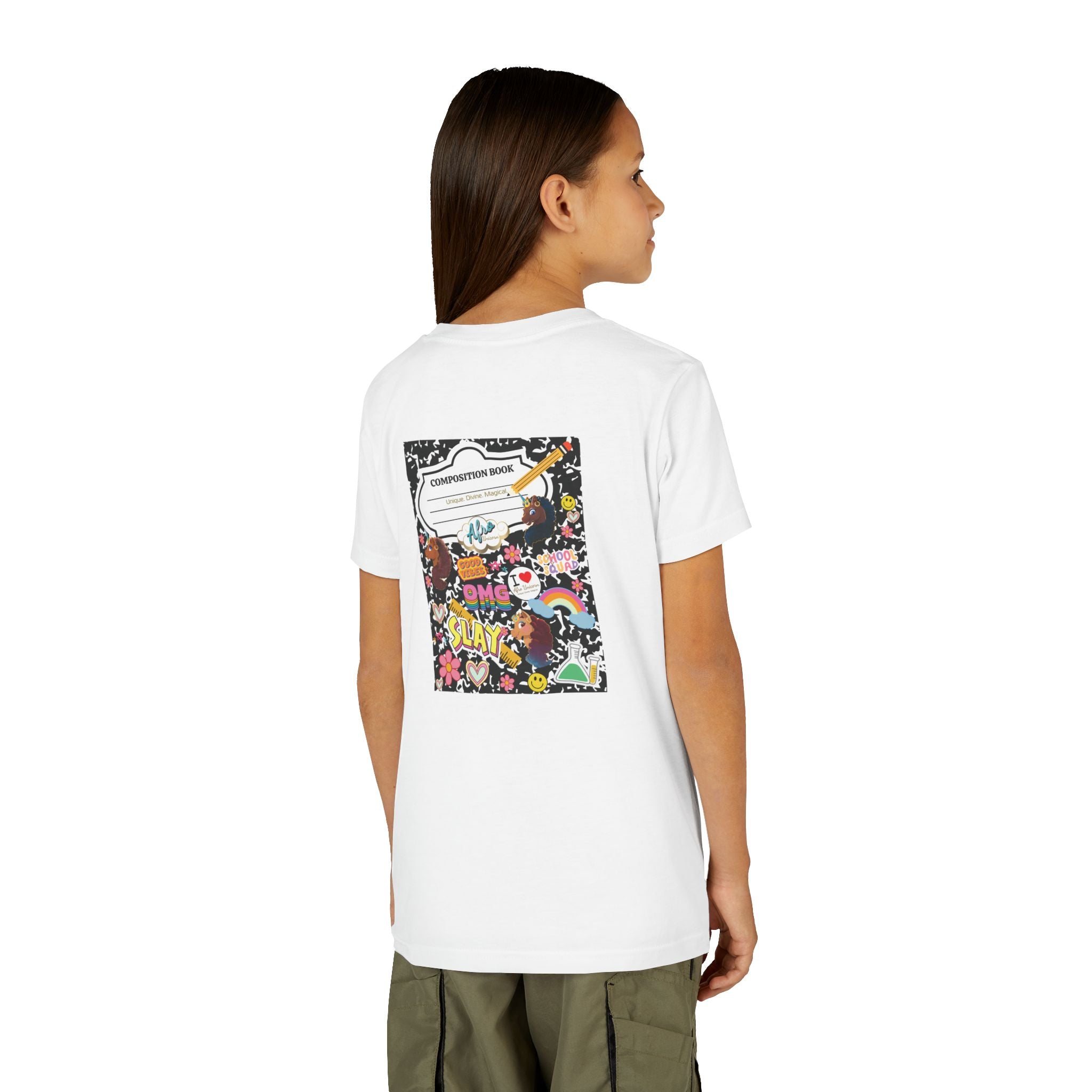 Youth Tee - Afro Unicorn Composition Back Design